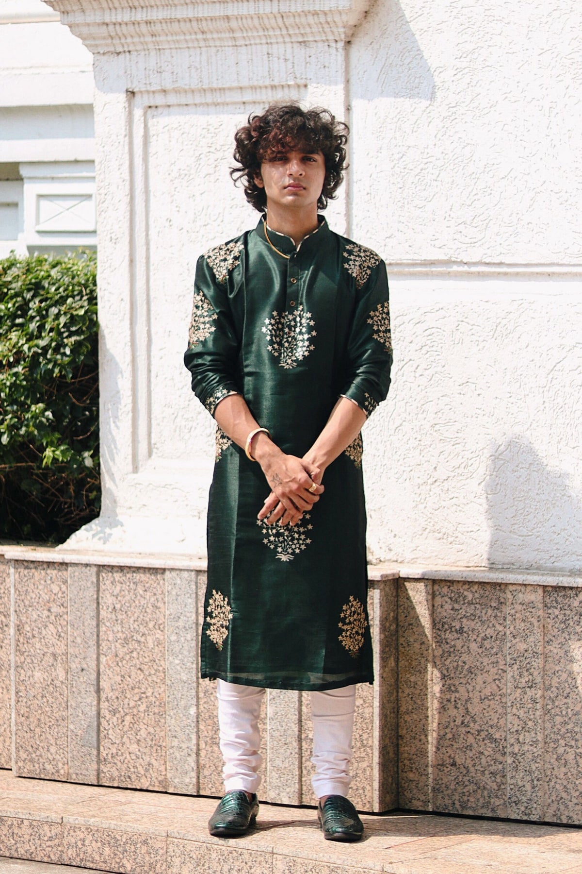 Rama Green Booty Silk Kurta