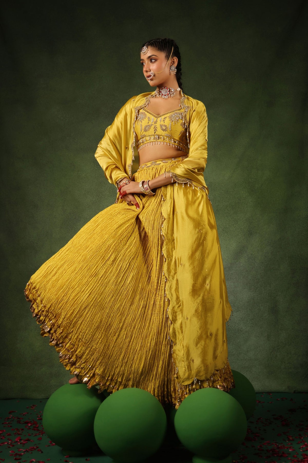 Yellow Zardosi Phool Lehenga Set