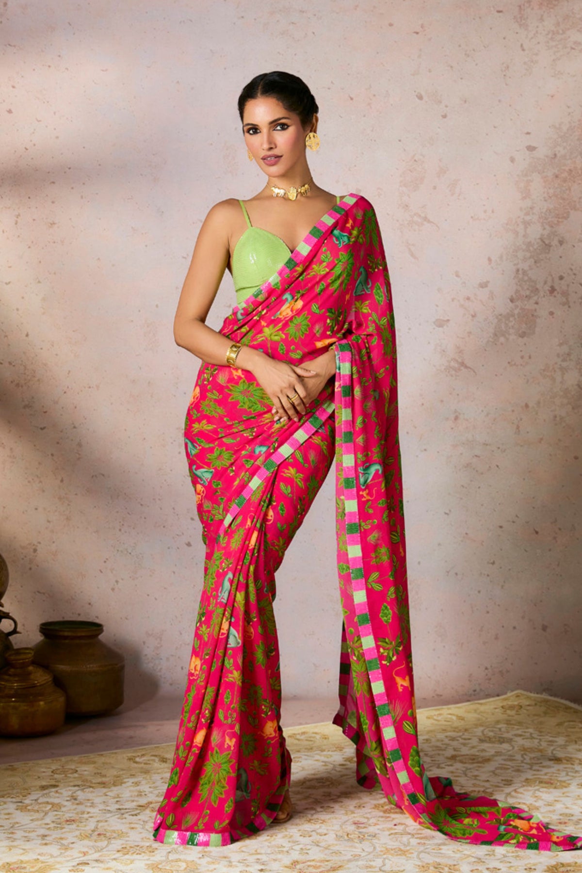 Pink Tropical Rhapsody Saree