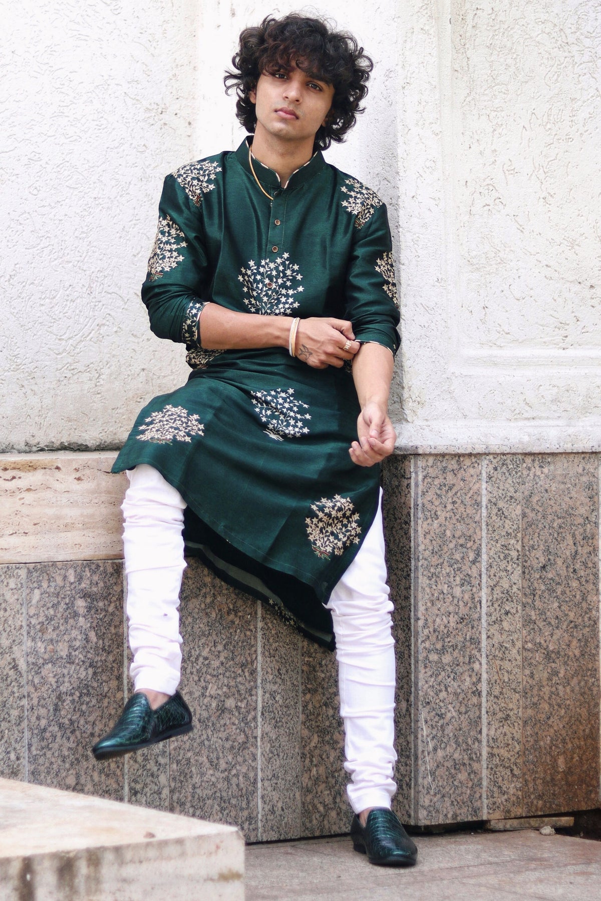 Rama Green Booty Silk Kurta