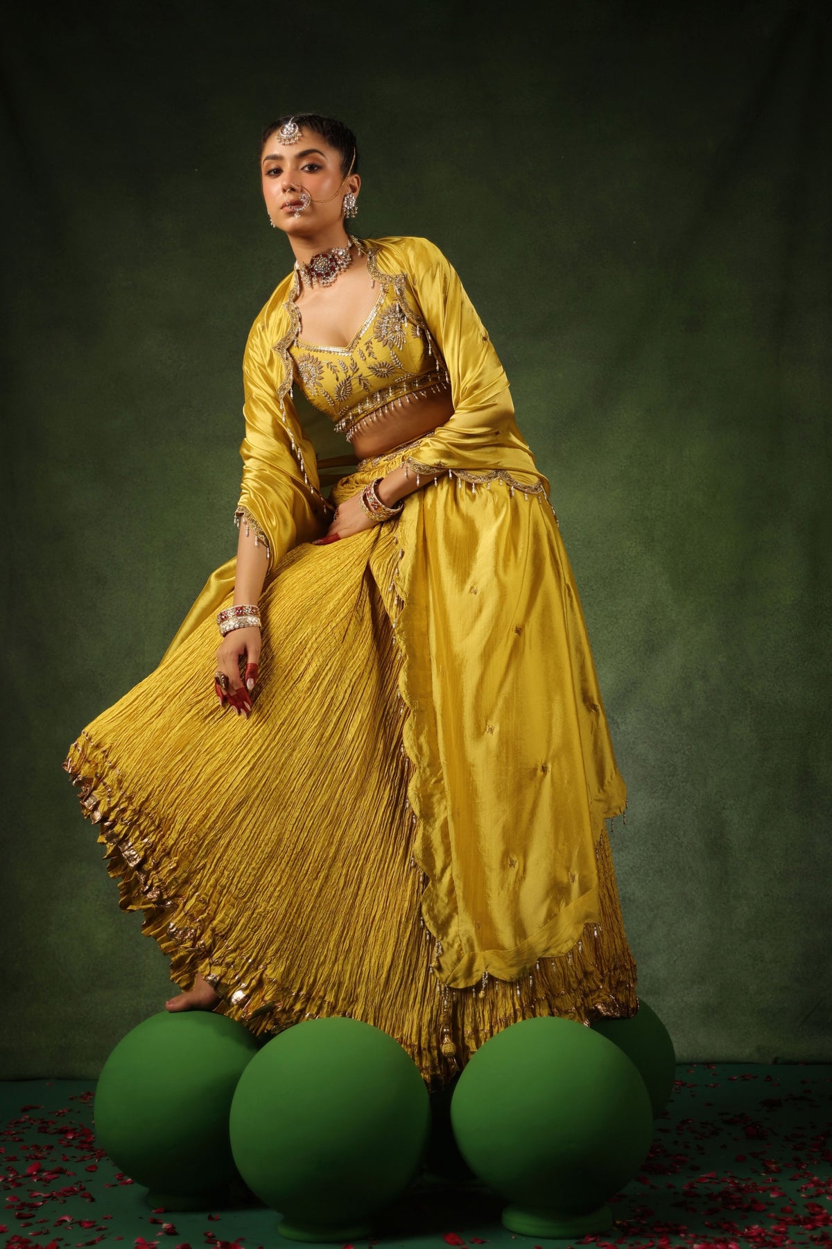 Yellow Zardosi Phool Lehenga Set