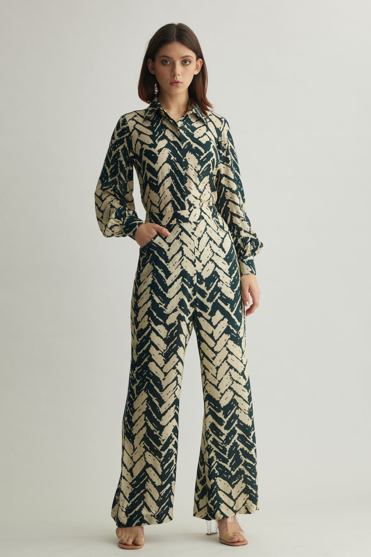 Green Chevron Print Pants