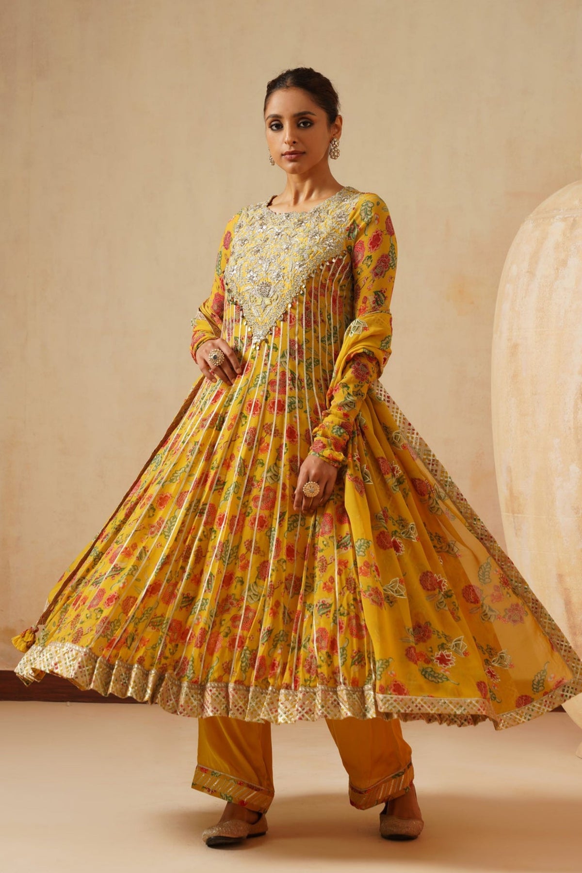 Yellow Gota Stripe Kaleedar Set