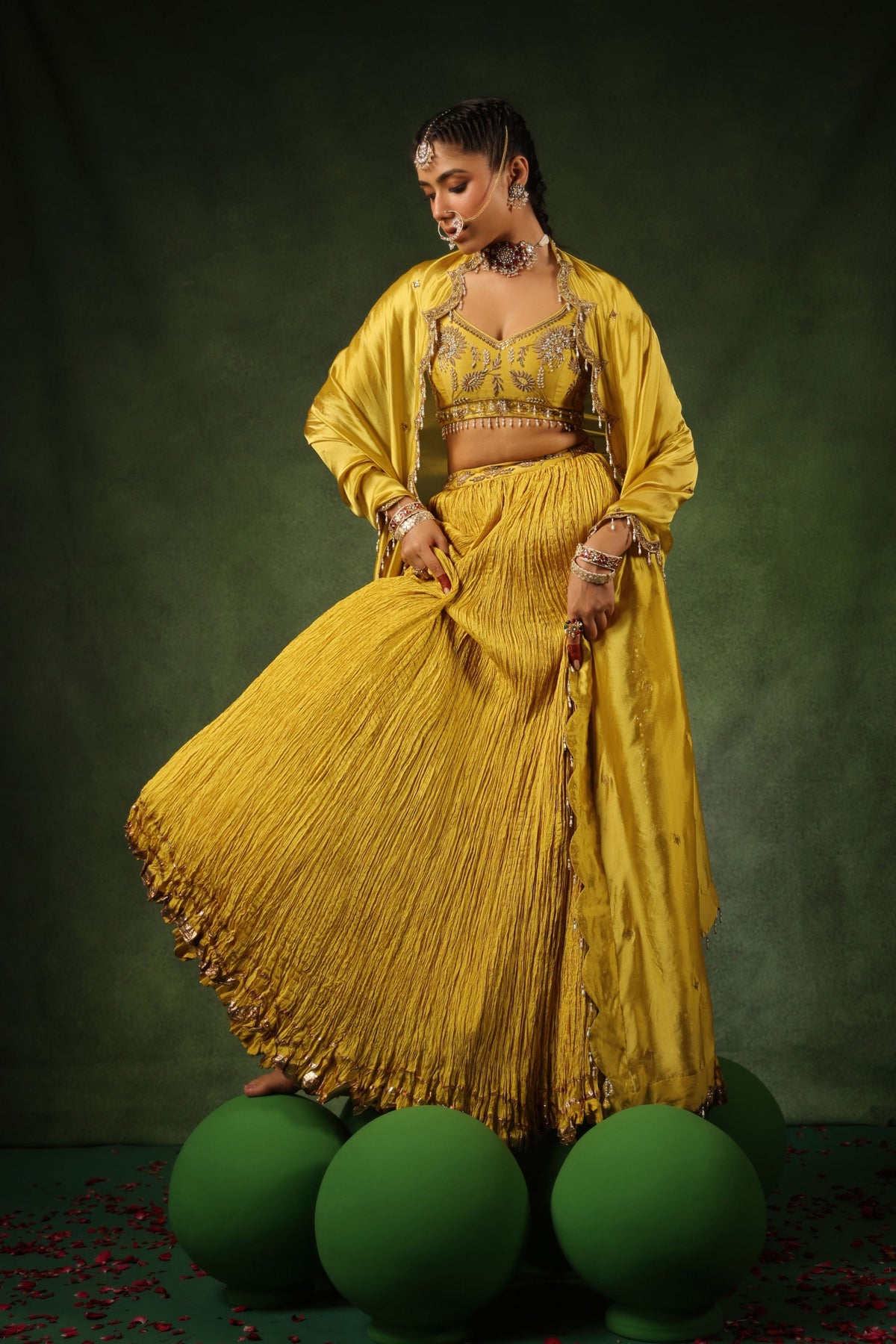 Yellow Zardosi Phool Lehenga Set