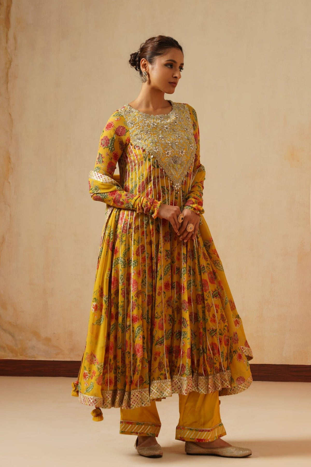 Yellow Gota Stripe Kaleedar Set