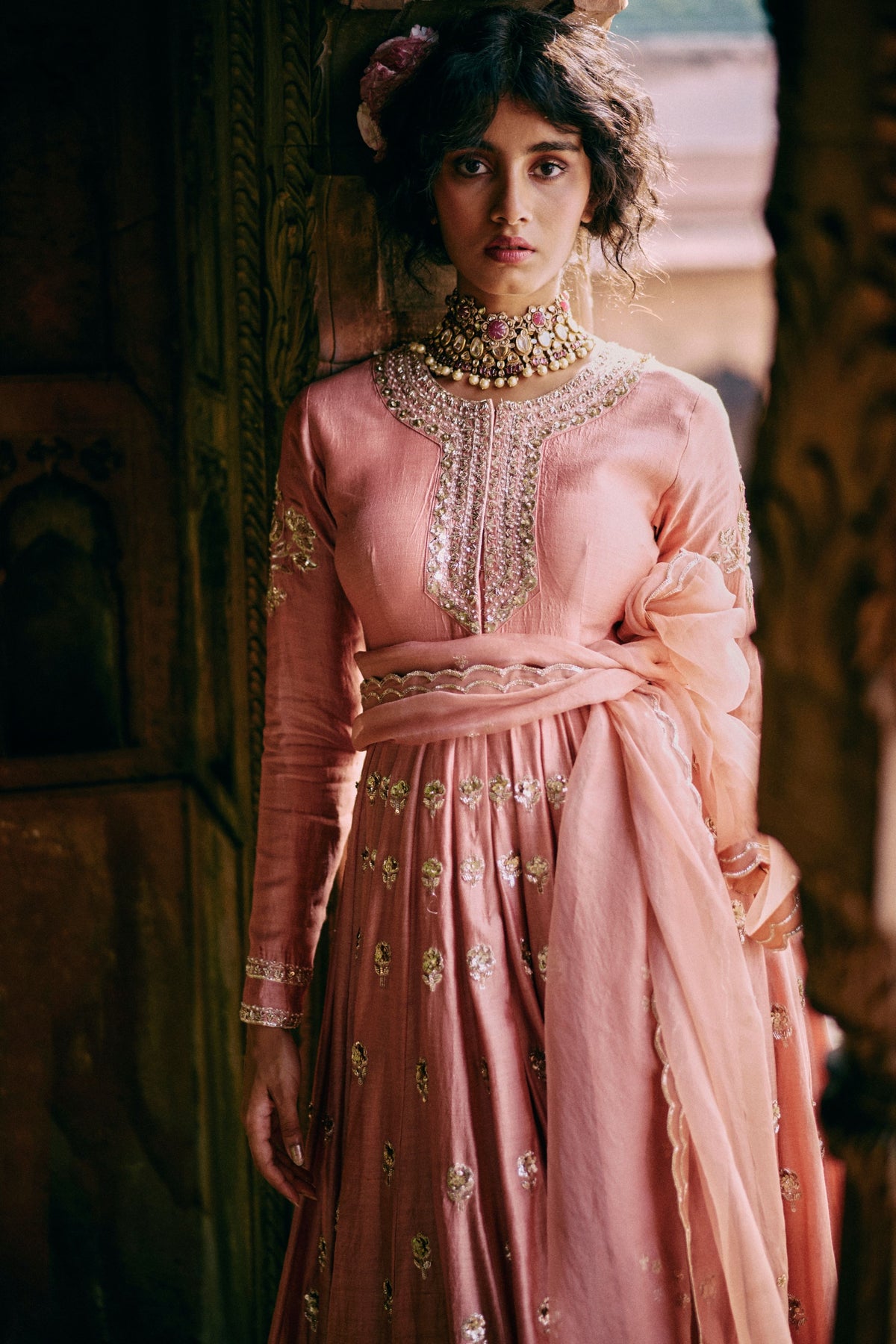 Soothing Onion Pink Kali Anarkali Set