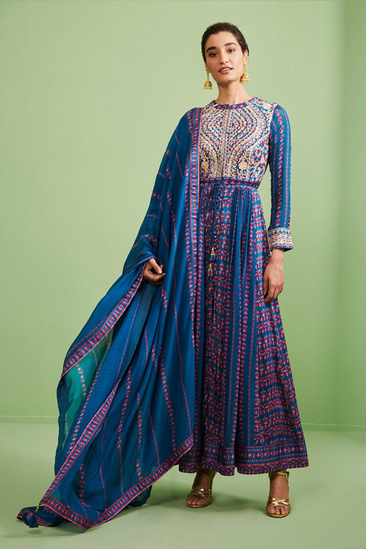 Blue embroidered anarkali set