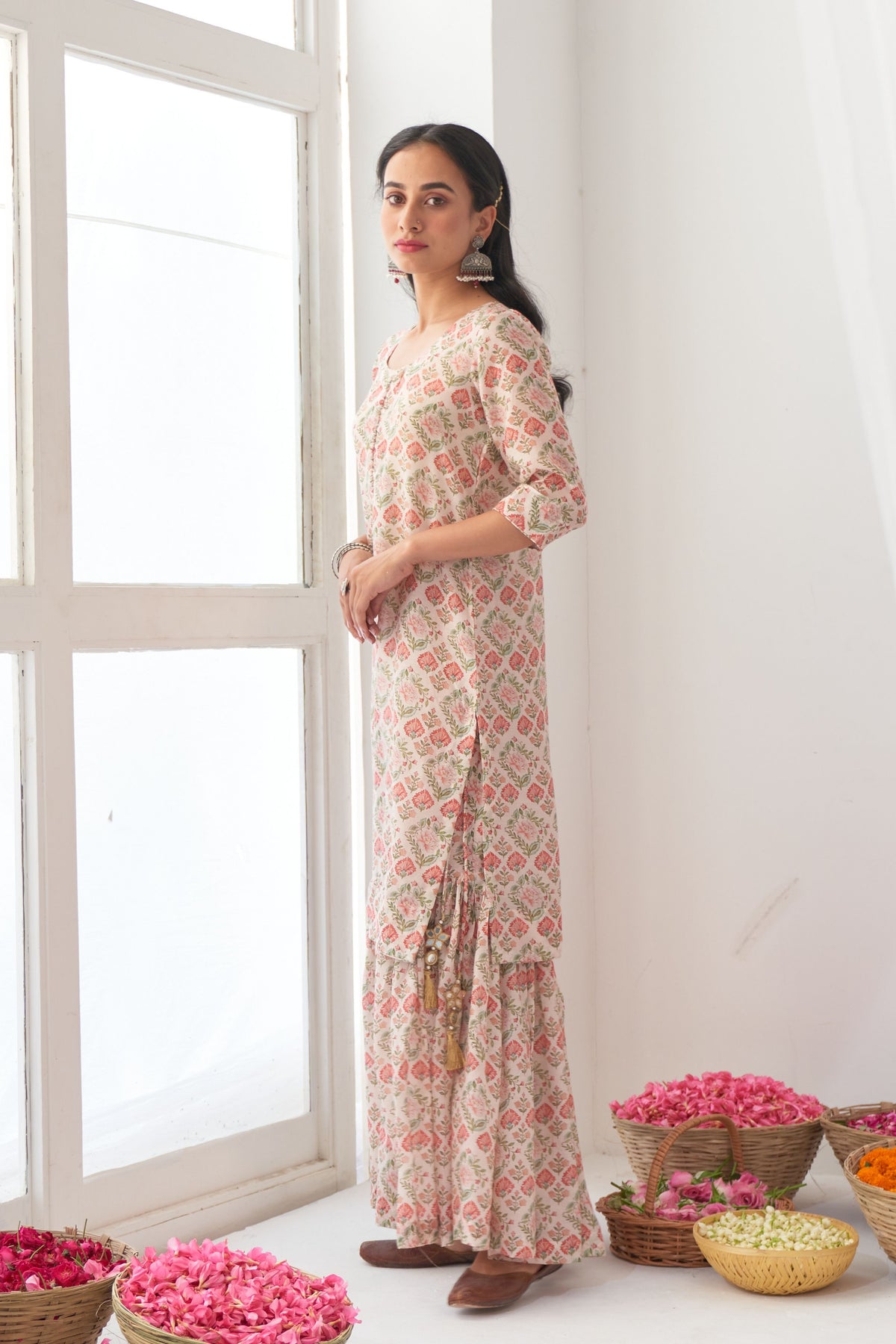 Ivory Peony Kurta Sharara