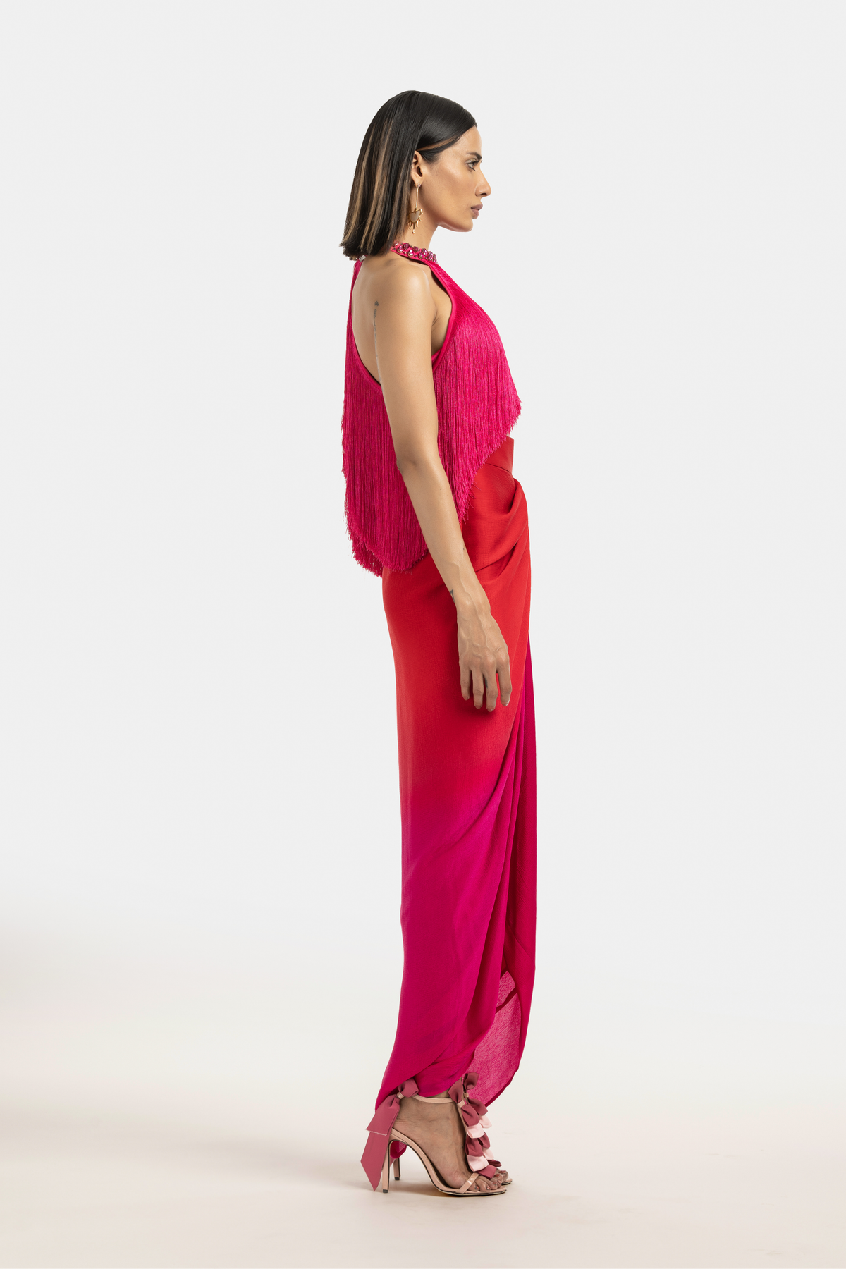 Red to Fuchsia Ombre Draped Skirt