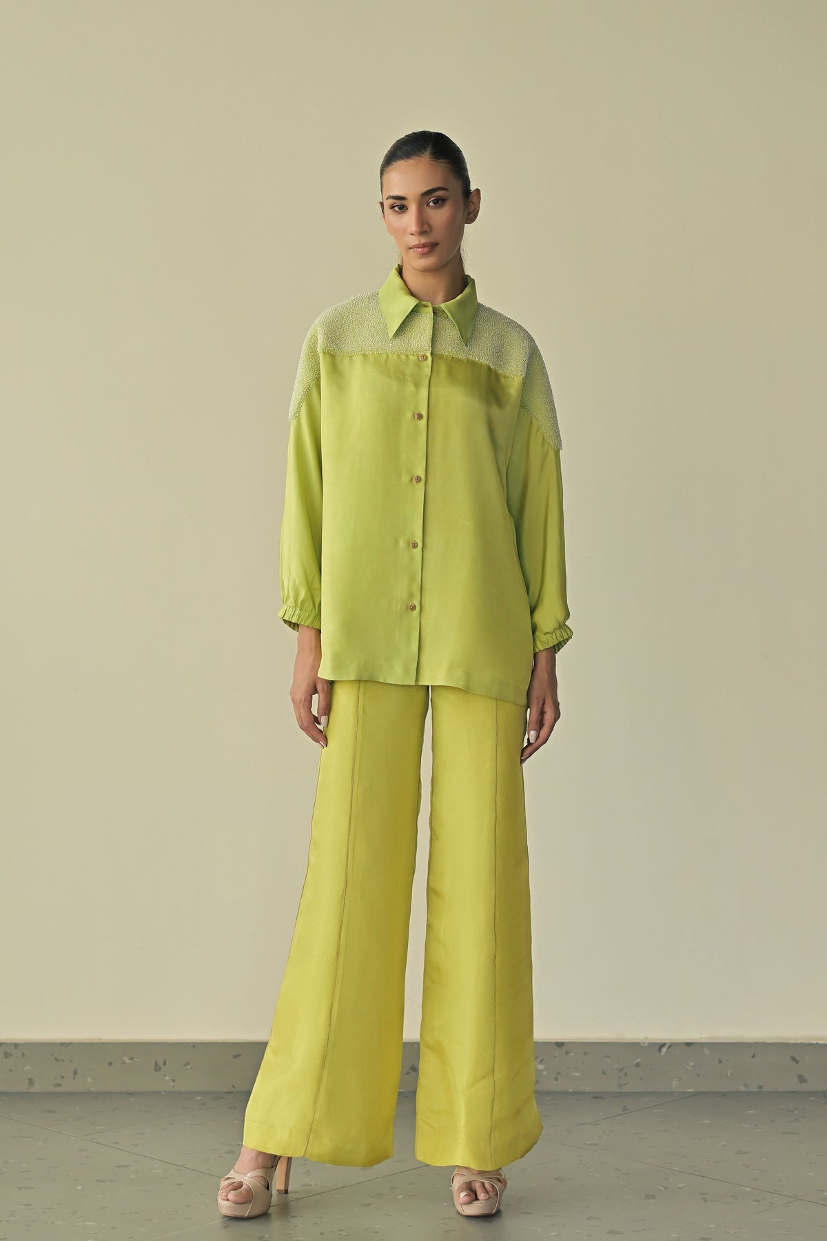 Monet Green Organza Parallel Trousers