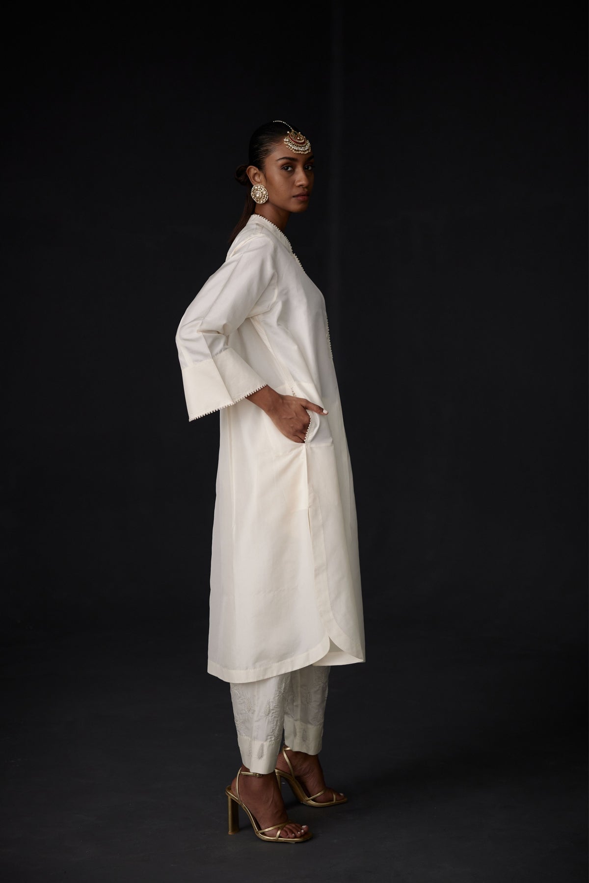 Ivory Embroidered Tunic &amp; Trouser Set