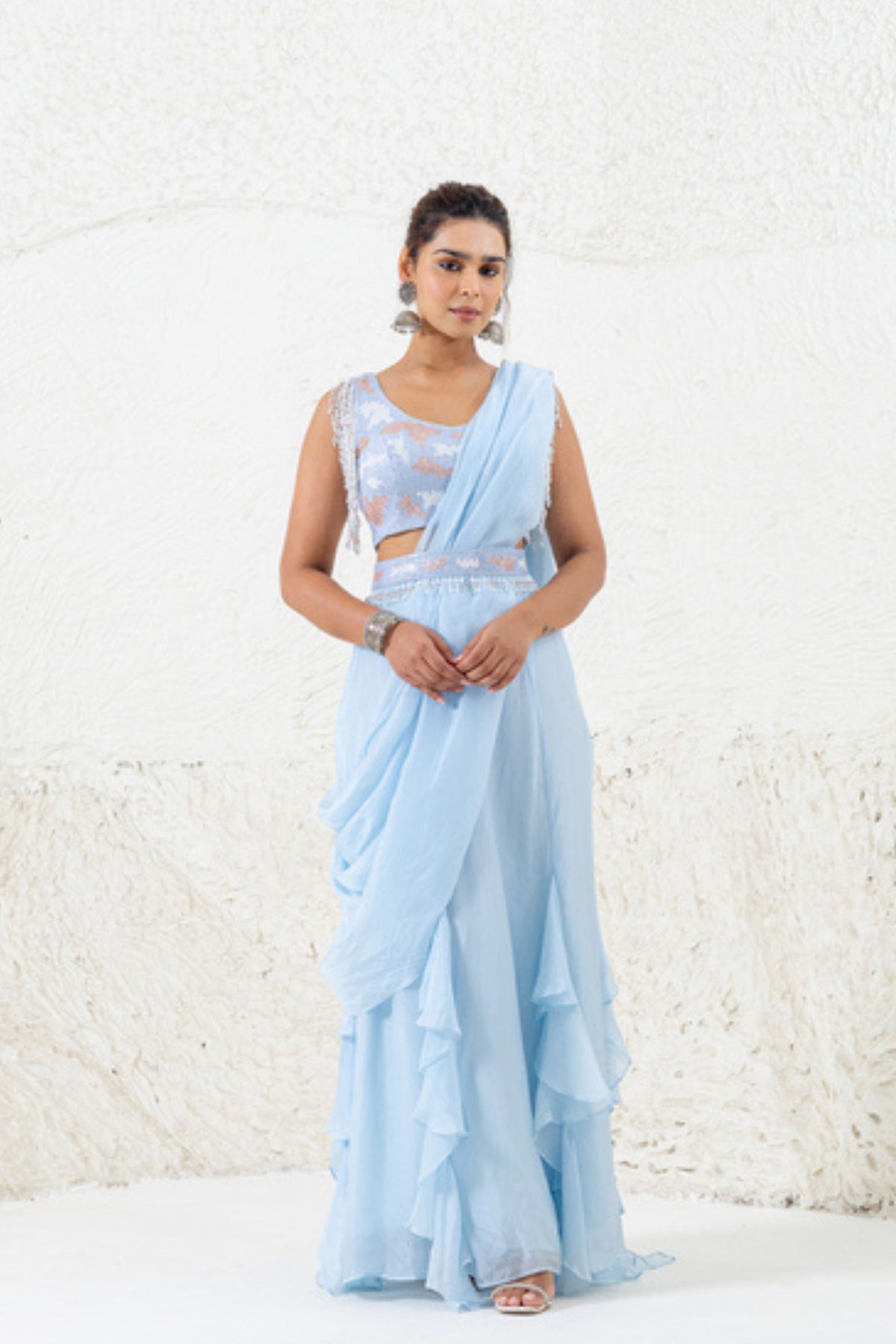 Blue drape Saree Set