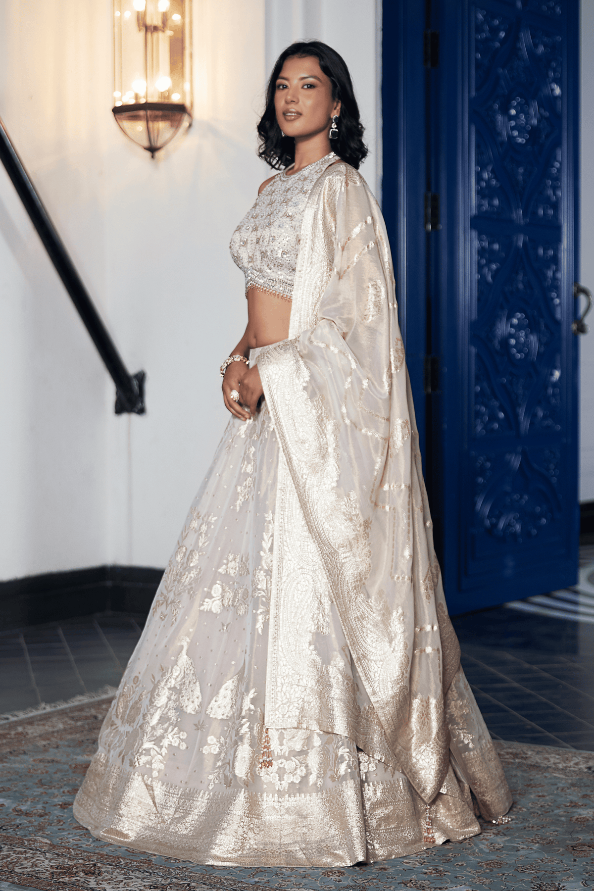 Ivory Banarasi Embroidered Lehenga Set