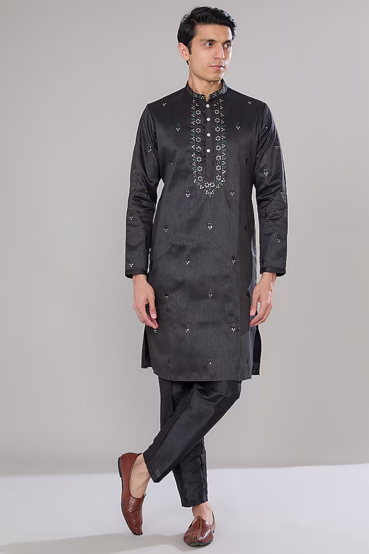 Black Embroidered Kurta Set