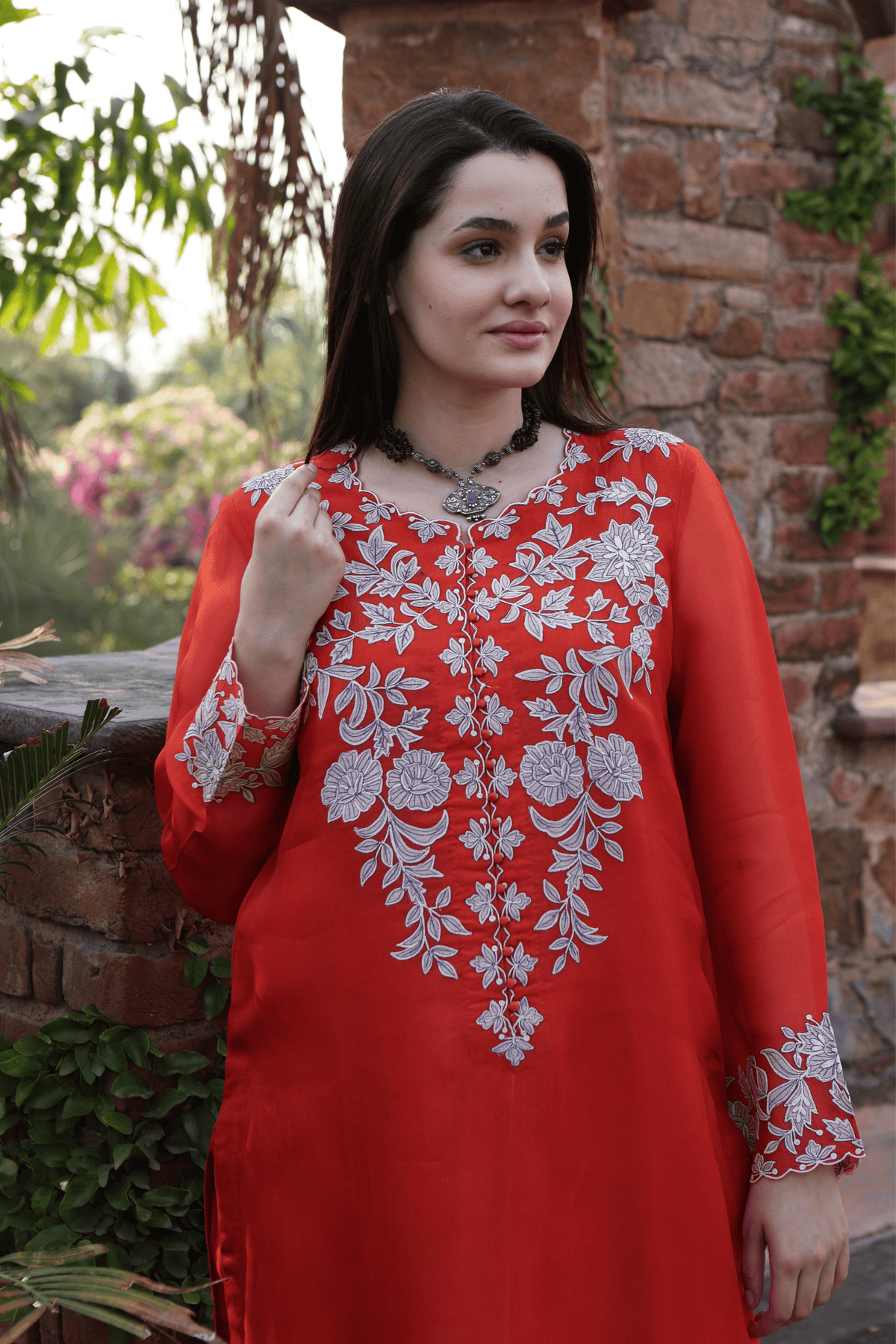 Dusty Lime Applique Kurta And Pant