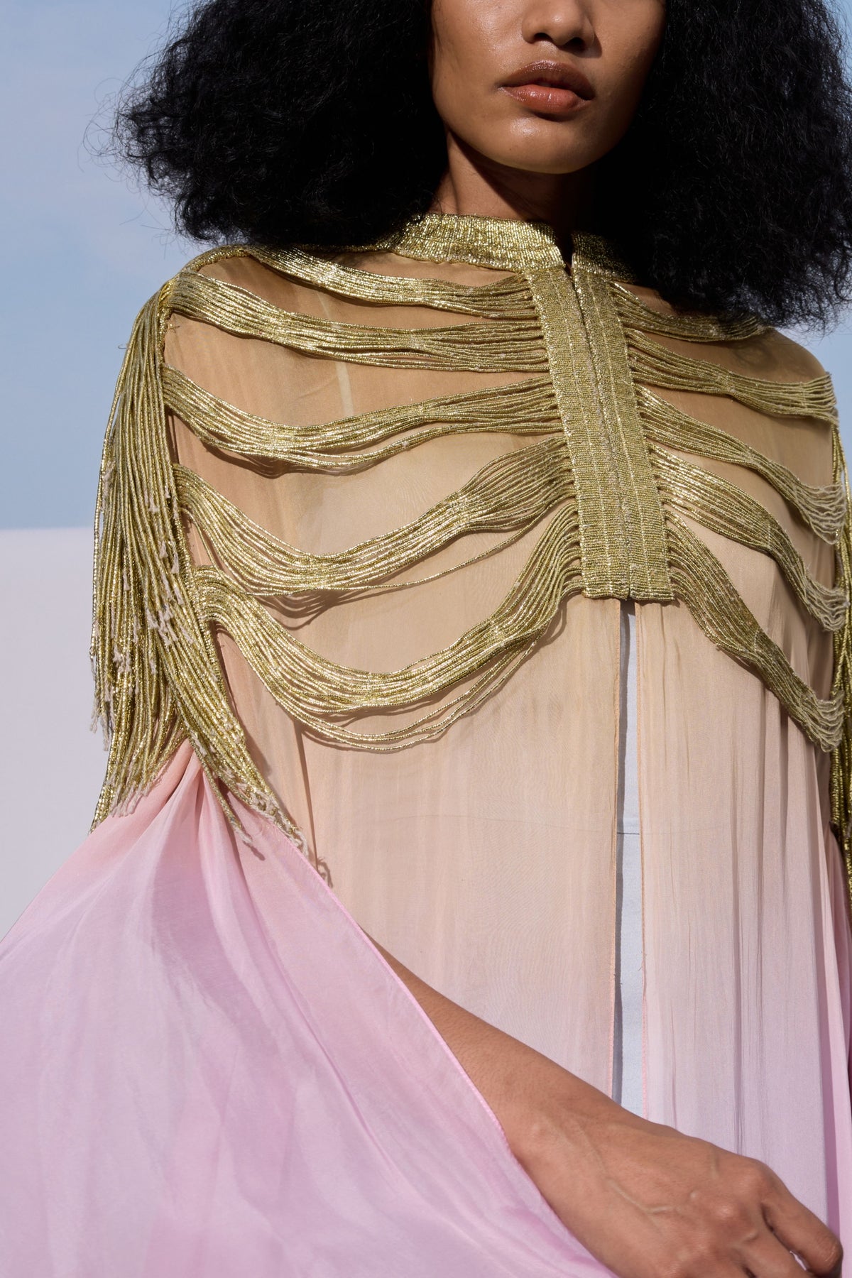 Kaftan With Metallic Fringes