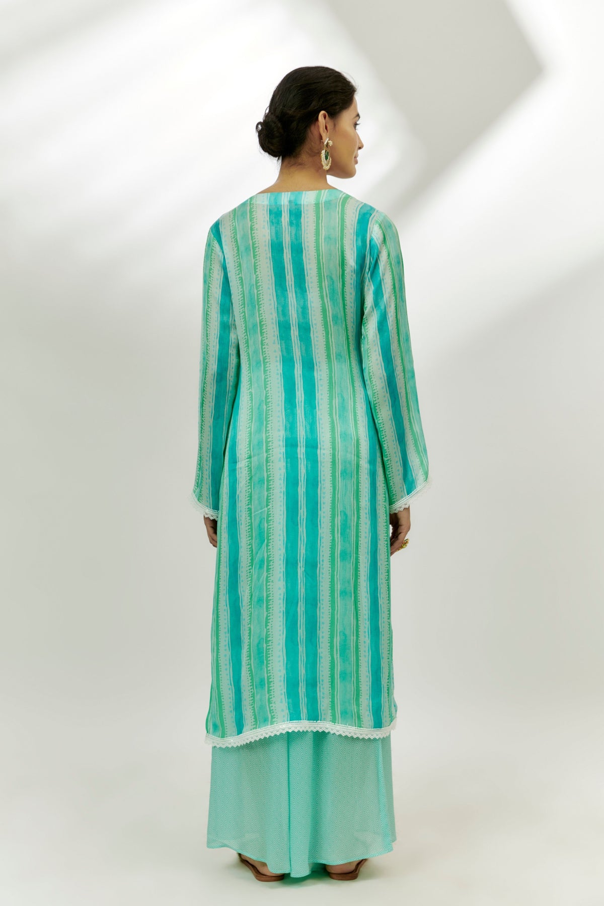 Cyan Blue Printed Kurta Pallazzo Set