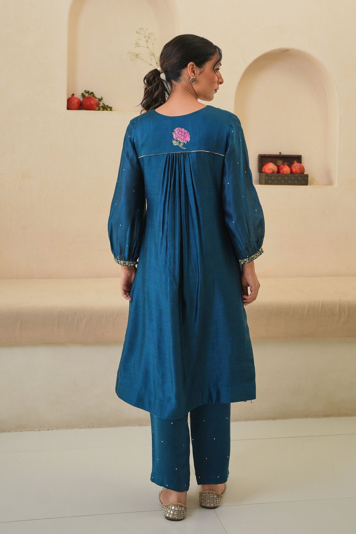 Jehan Kurta Set in Pebble Black With Dupatta