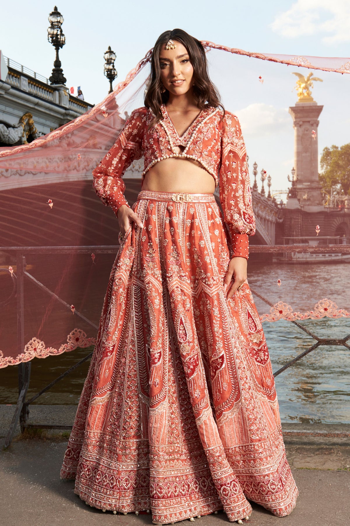 Red Puff- Sleeve Lehenga Set