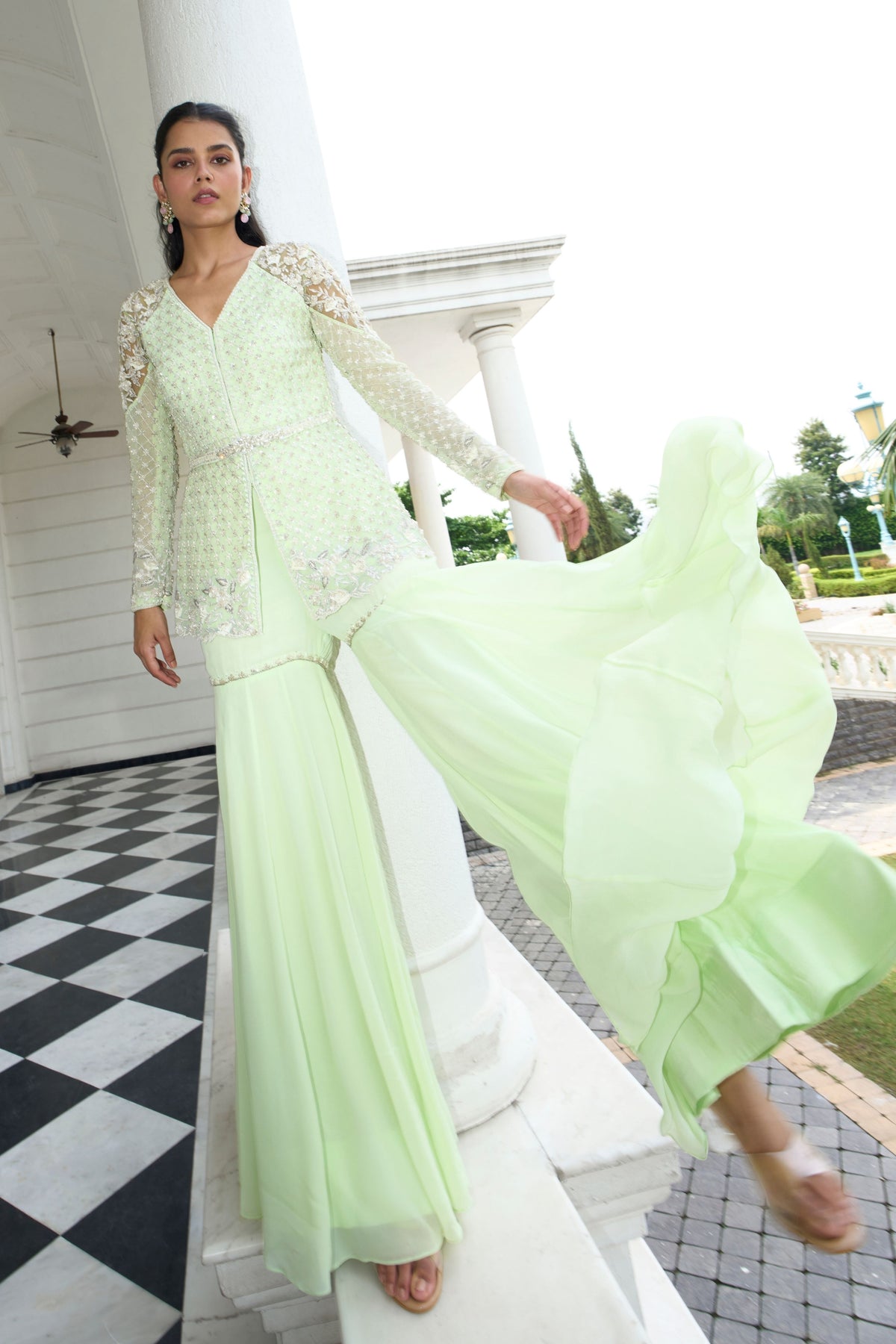 Lime Green Georgette Sharara Set