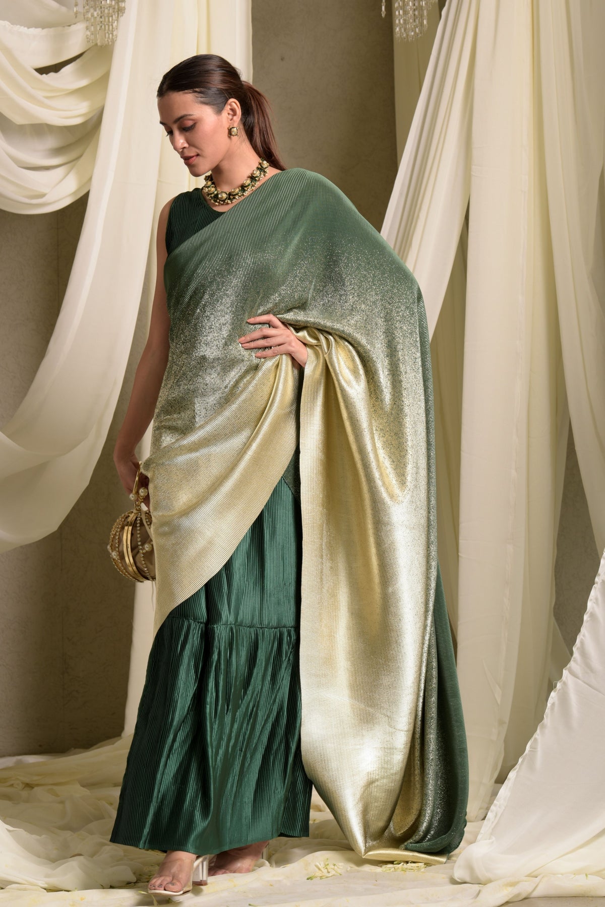 Green Idylic Adorned Gown Saree