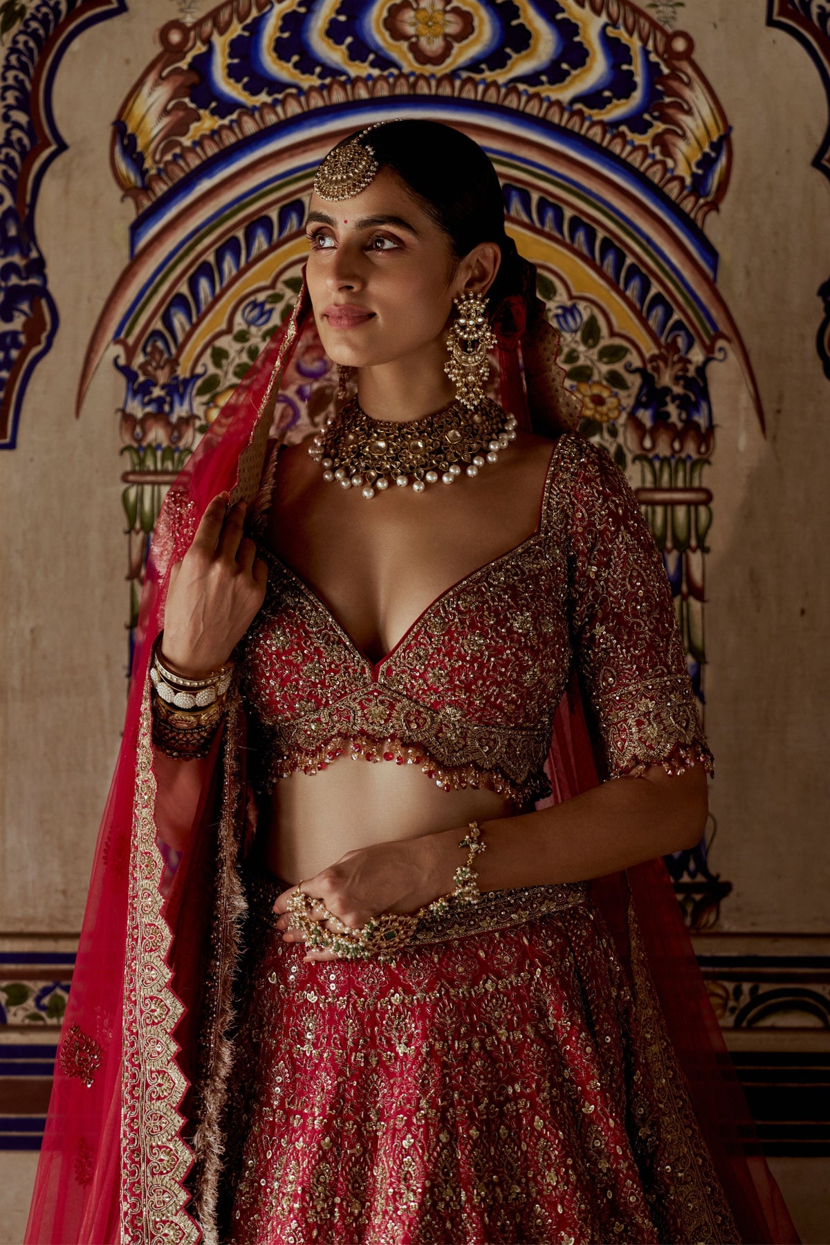 Red Embroidered Lehenga Set