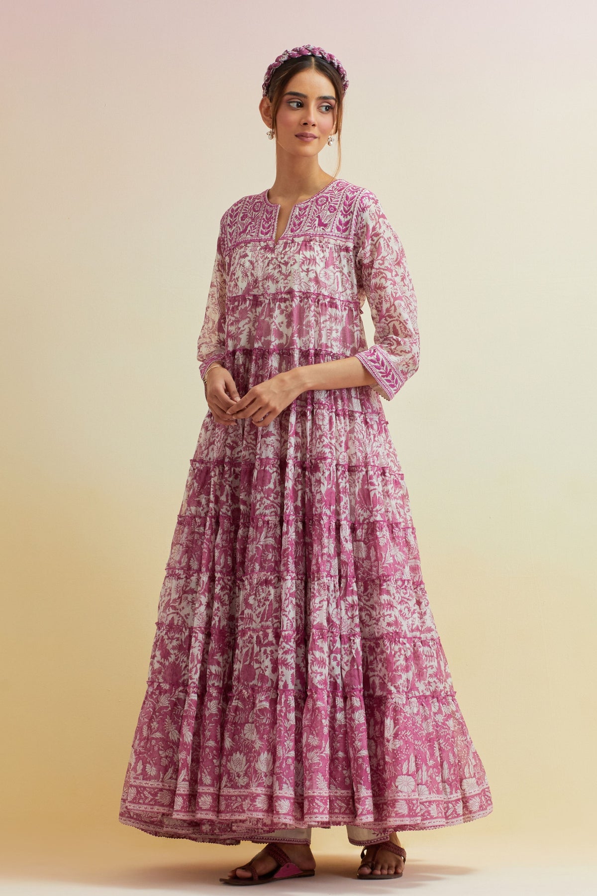 Pink Hand-block Printed Anarkali Set