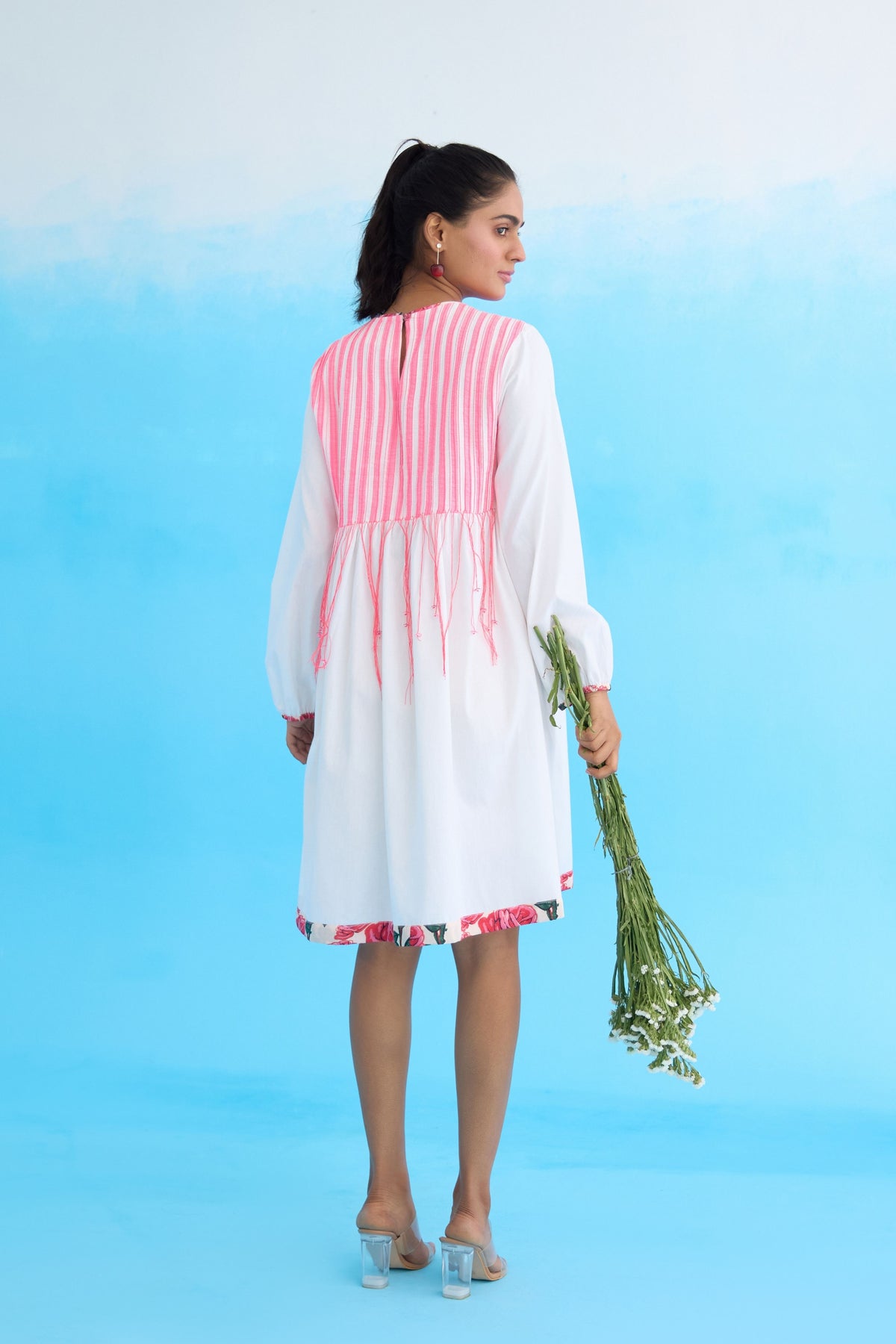 White Candy Stripes Pintuck Shift Dress