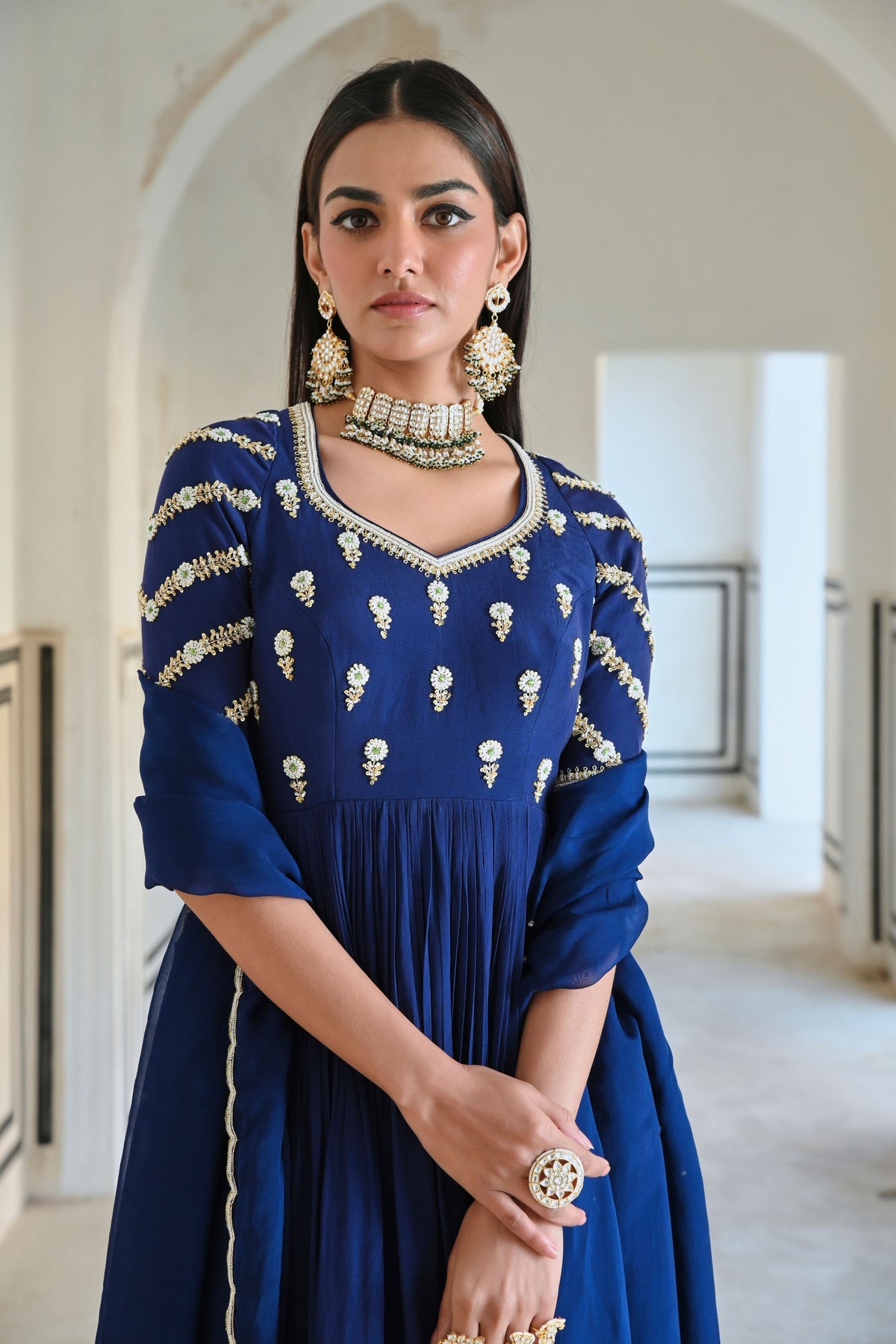 Royal Blue Embroidered Peplum Set