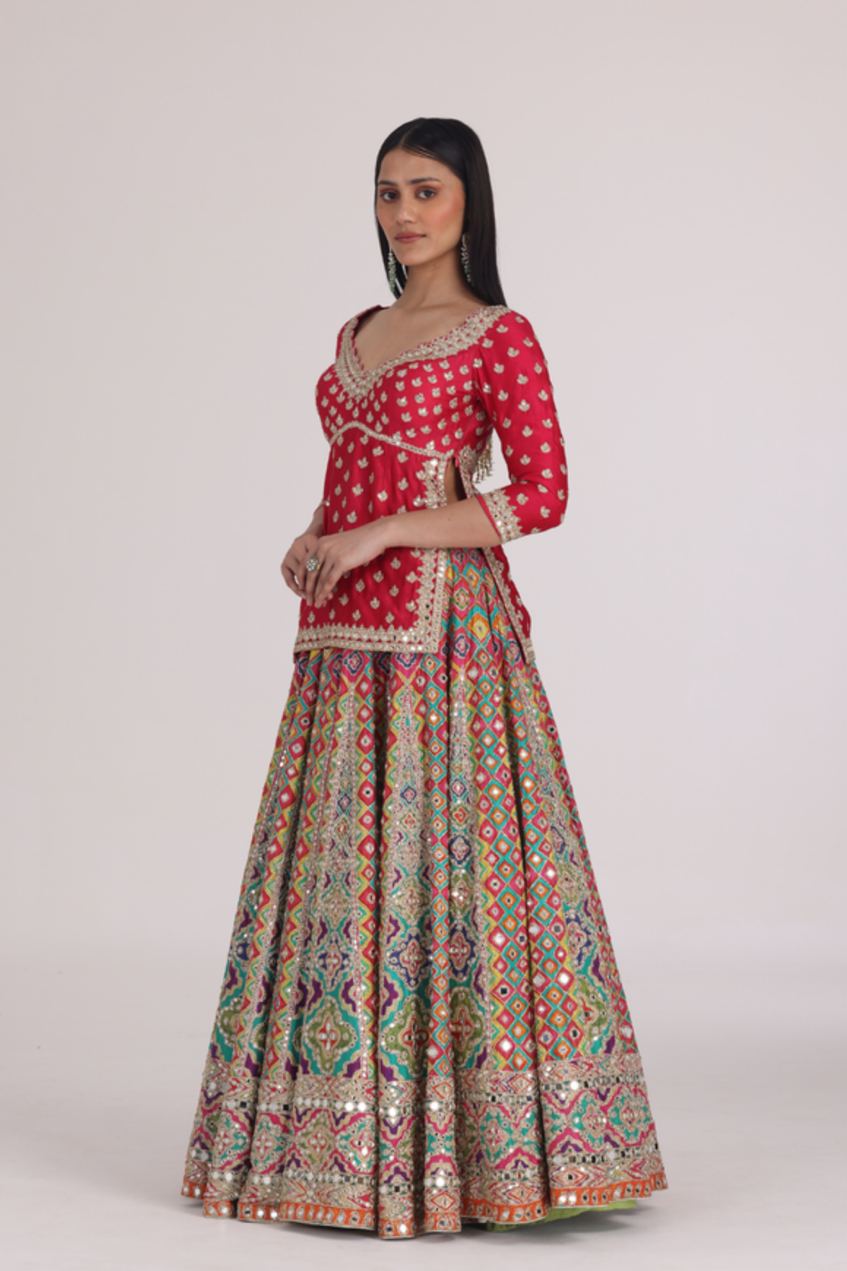 Multicolour Begam Choli Lehenga Set