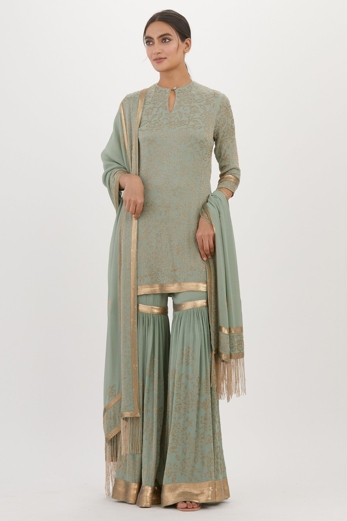 Sea Green Cutdana Sharara Set