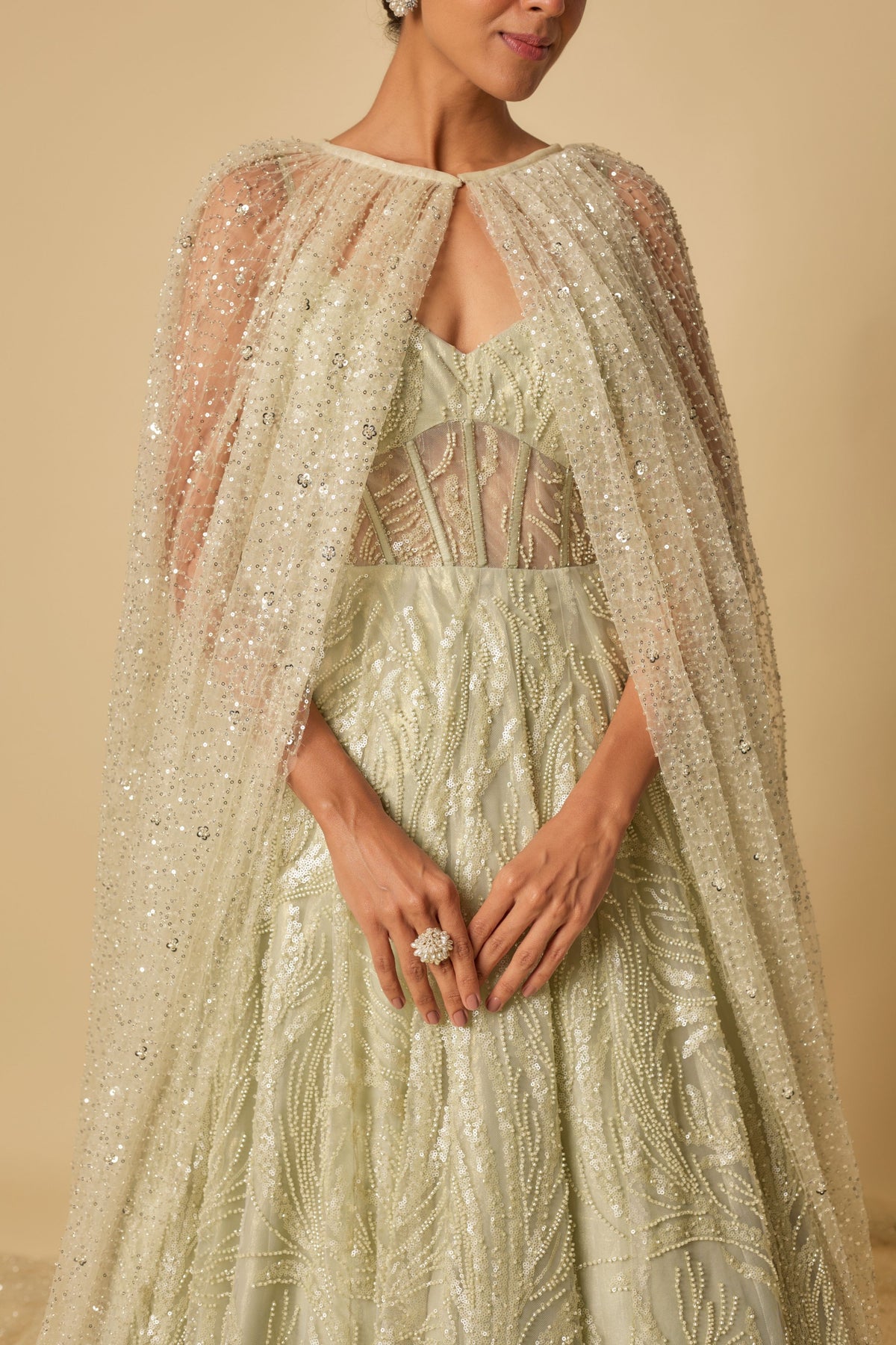 Sage Green Embroidered Gown set