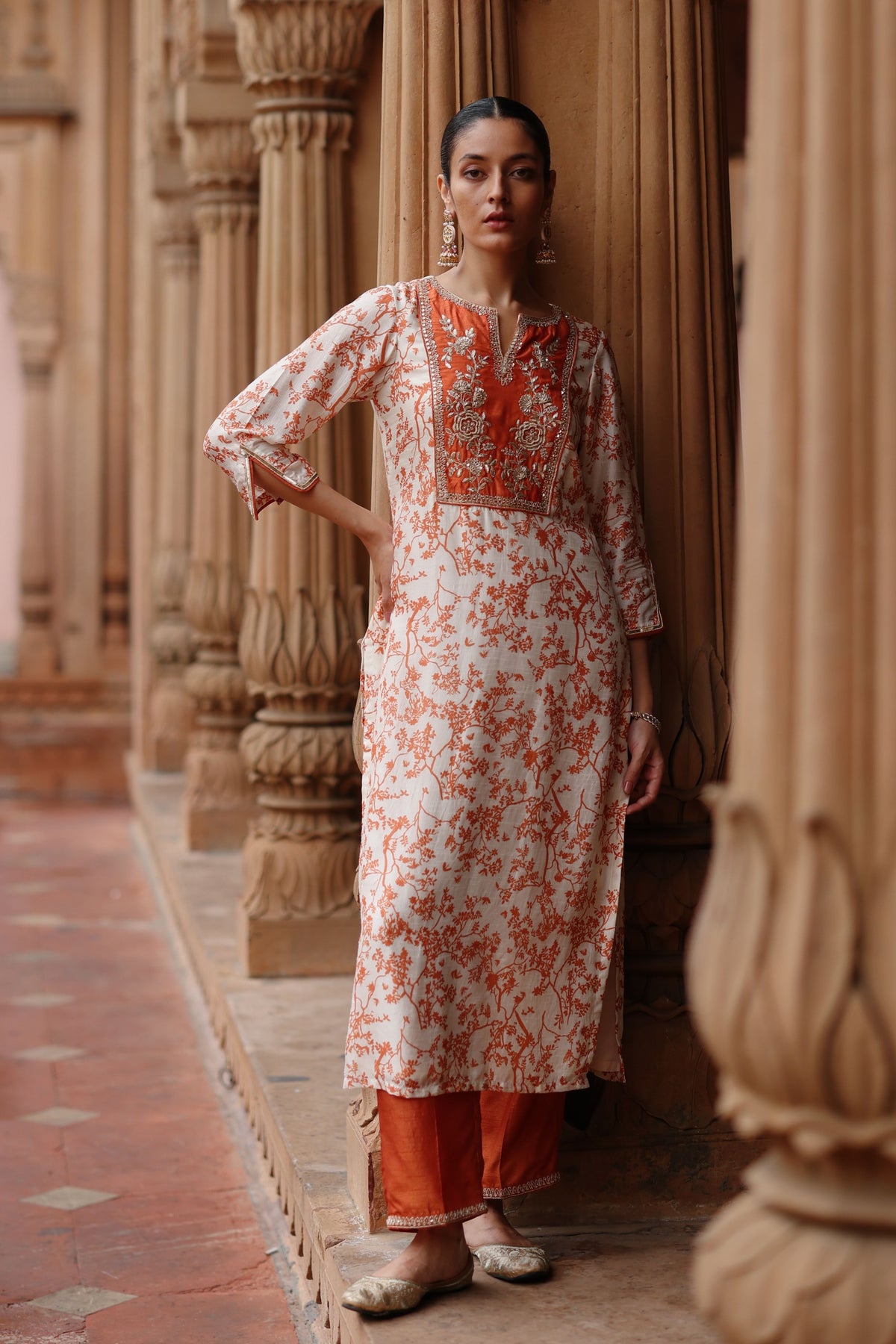 Orange Printed Kurta Set