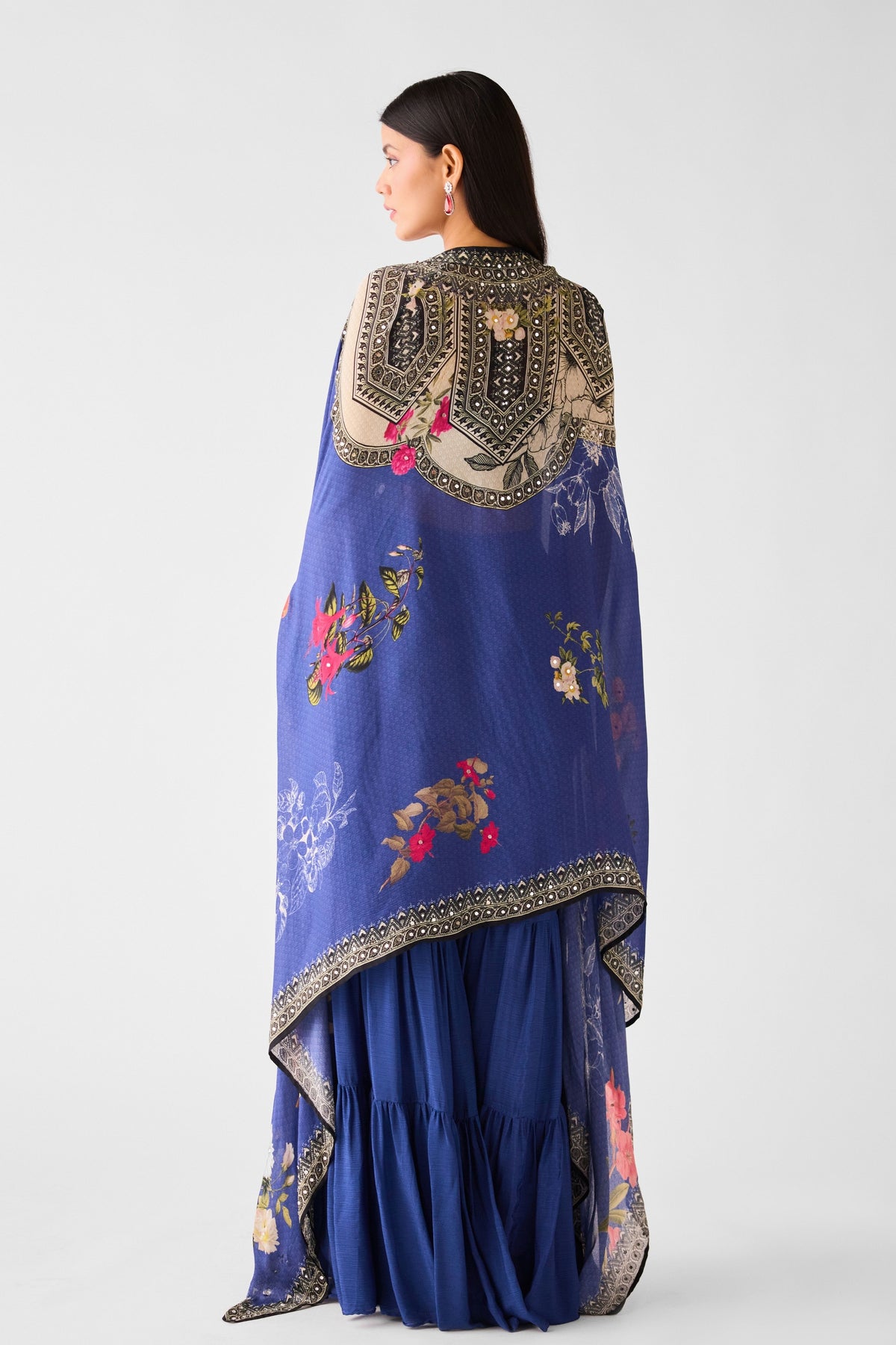 Blue Cape &amp; Sharara Set