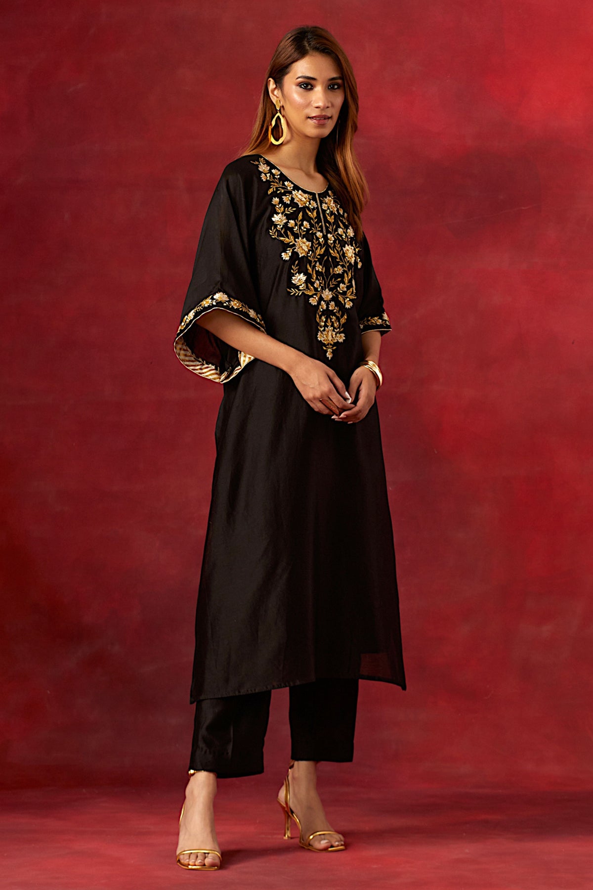 Black Embroidered Yoke Kurta Set