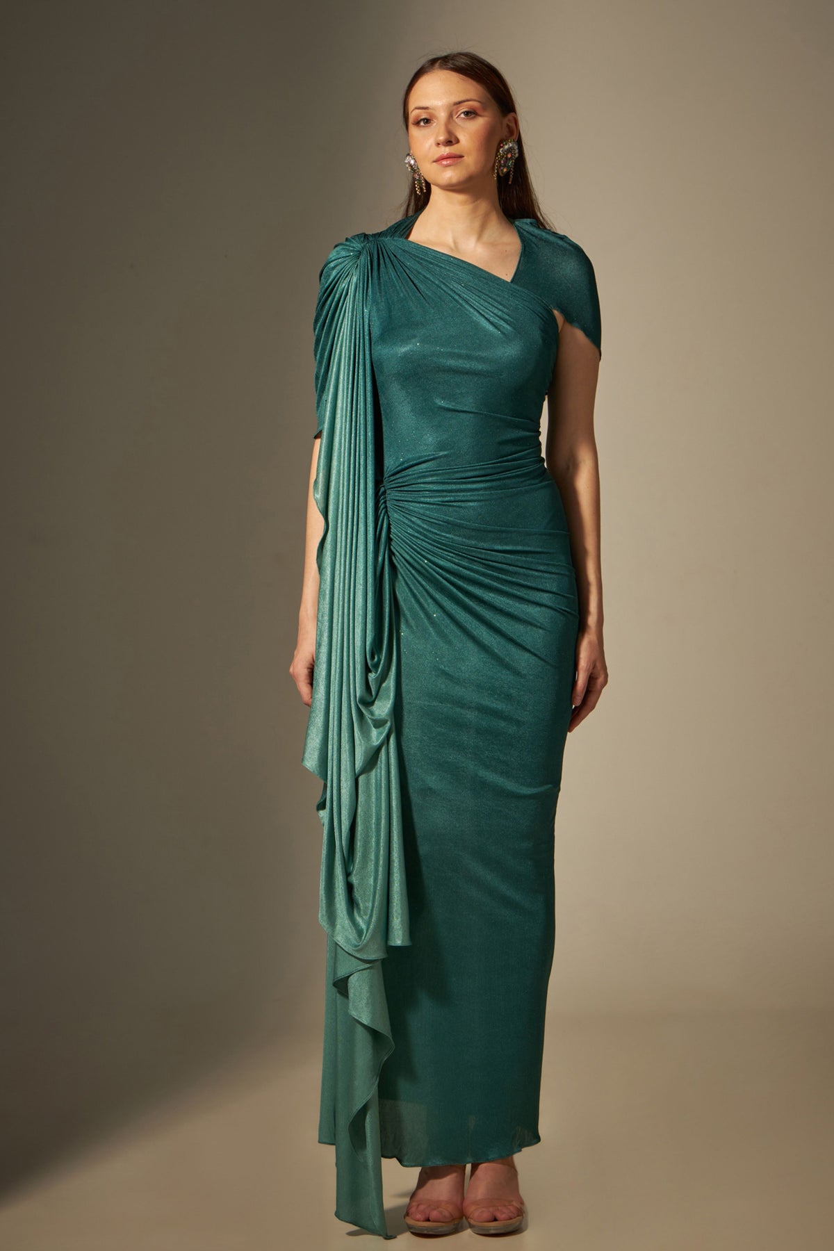 Green Stretch Draped Gown