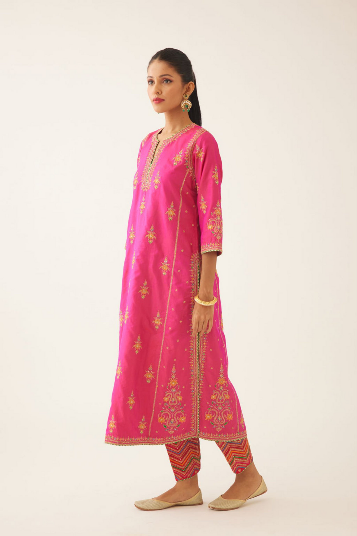 Raspberry Silk Kalidar Straight Kurta Set