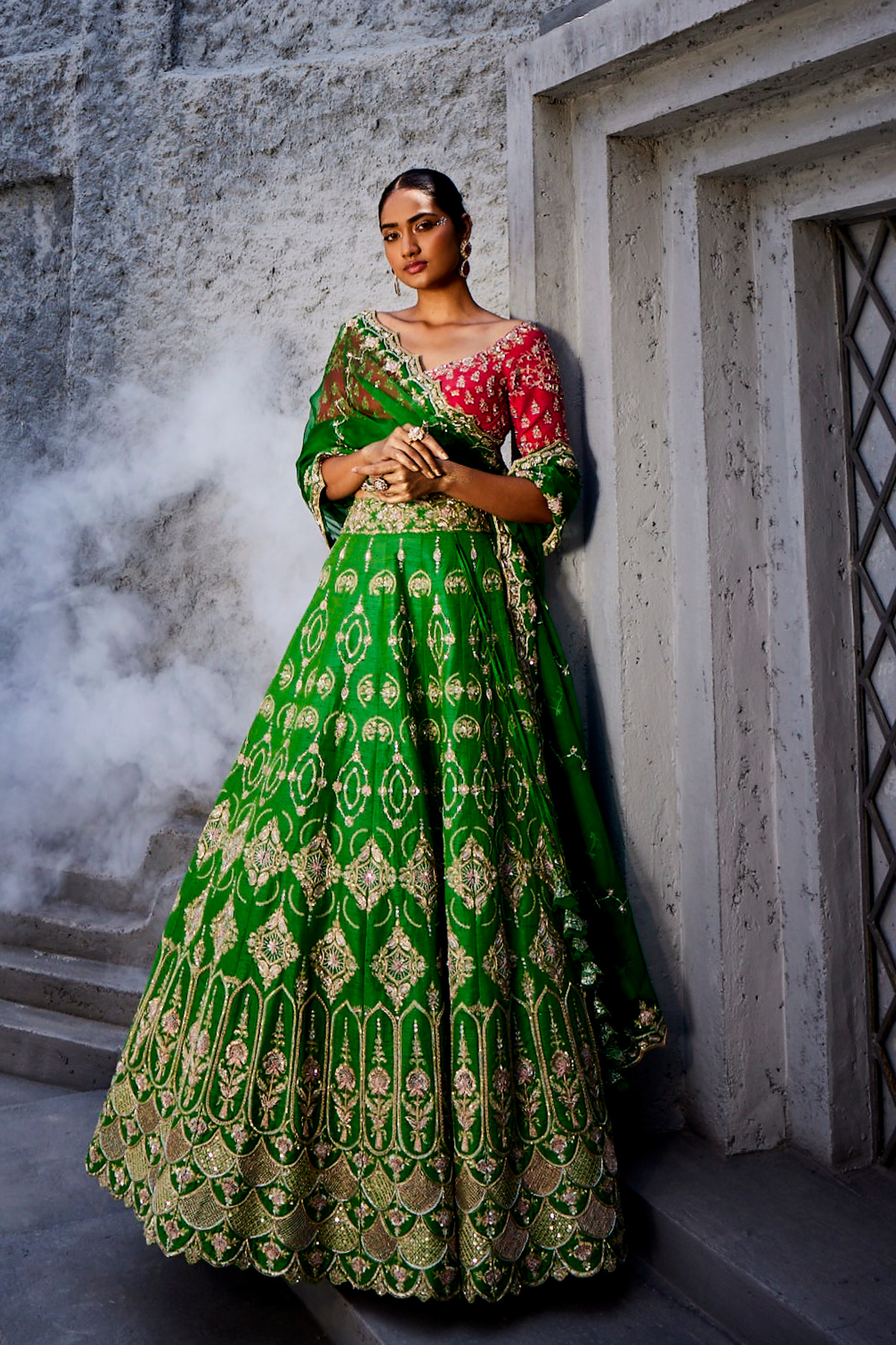 Leaf Green Scallop Heavy Lehenga