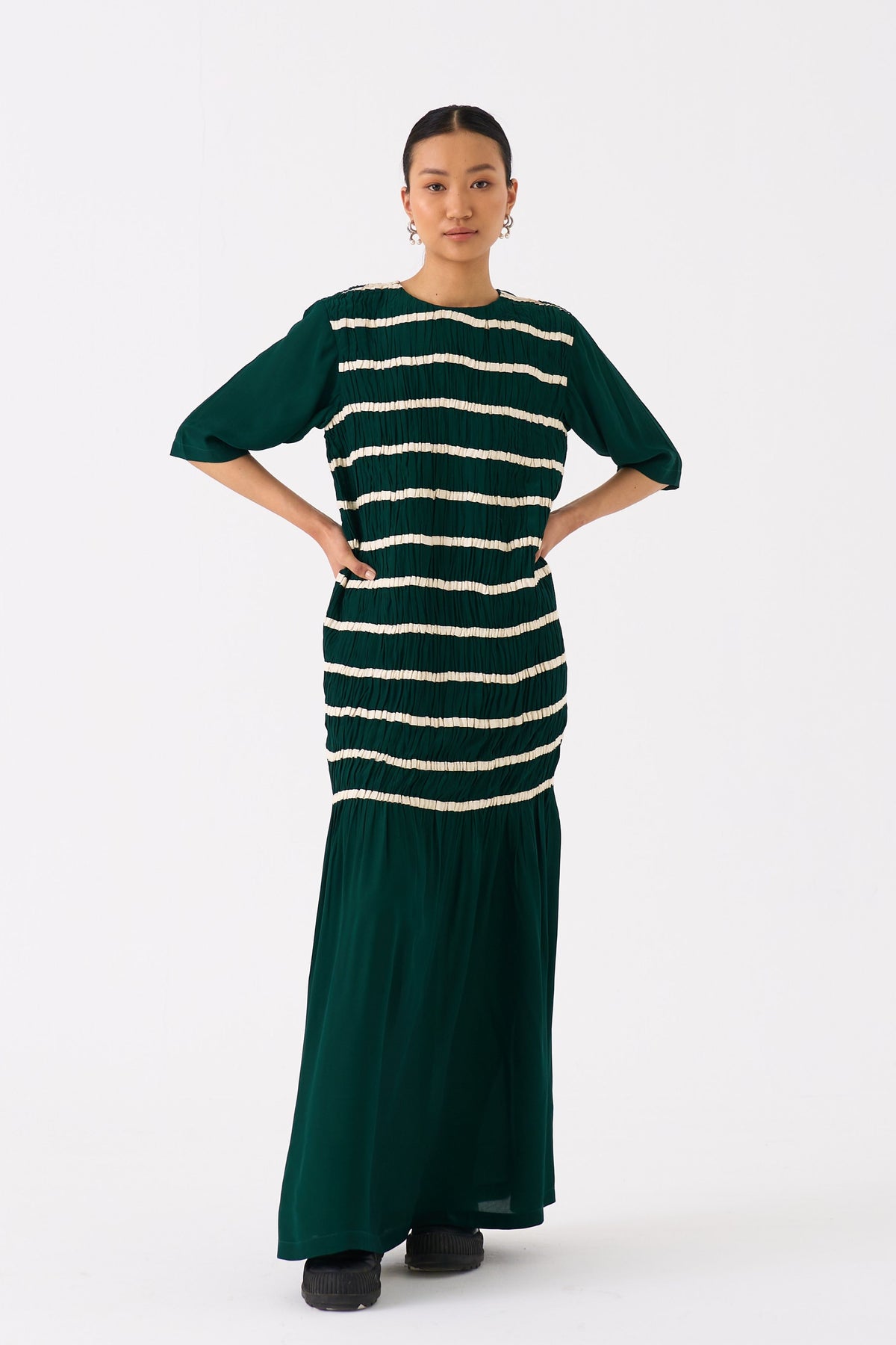 Shirring Green Dress