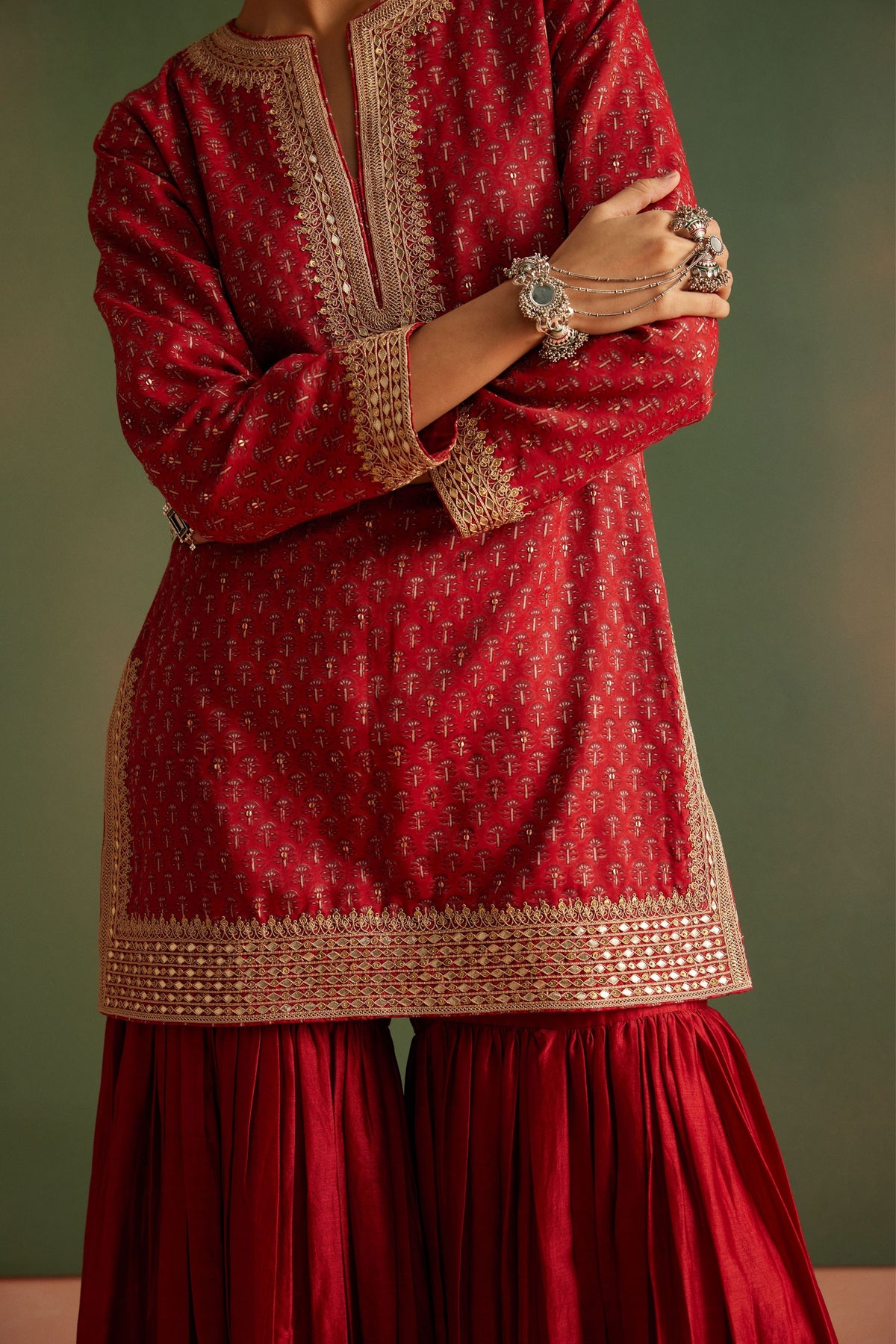 Red Short Kurti Sharara Set