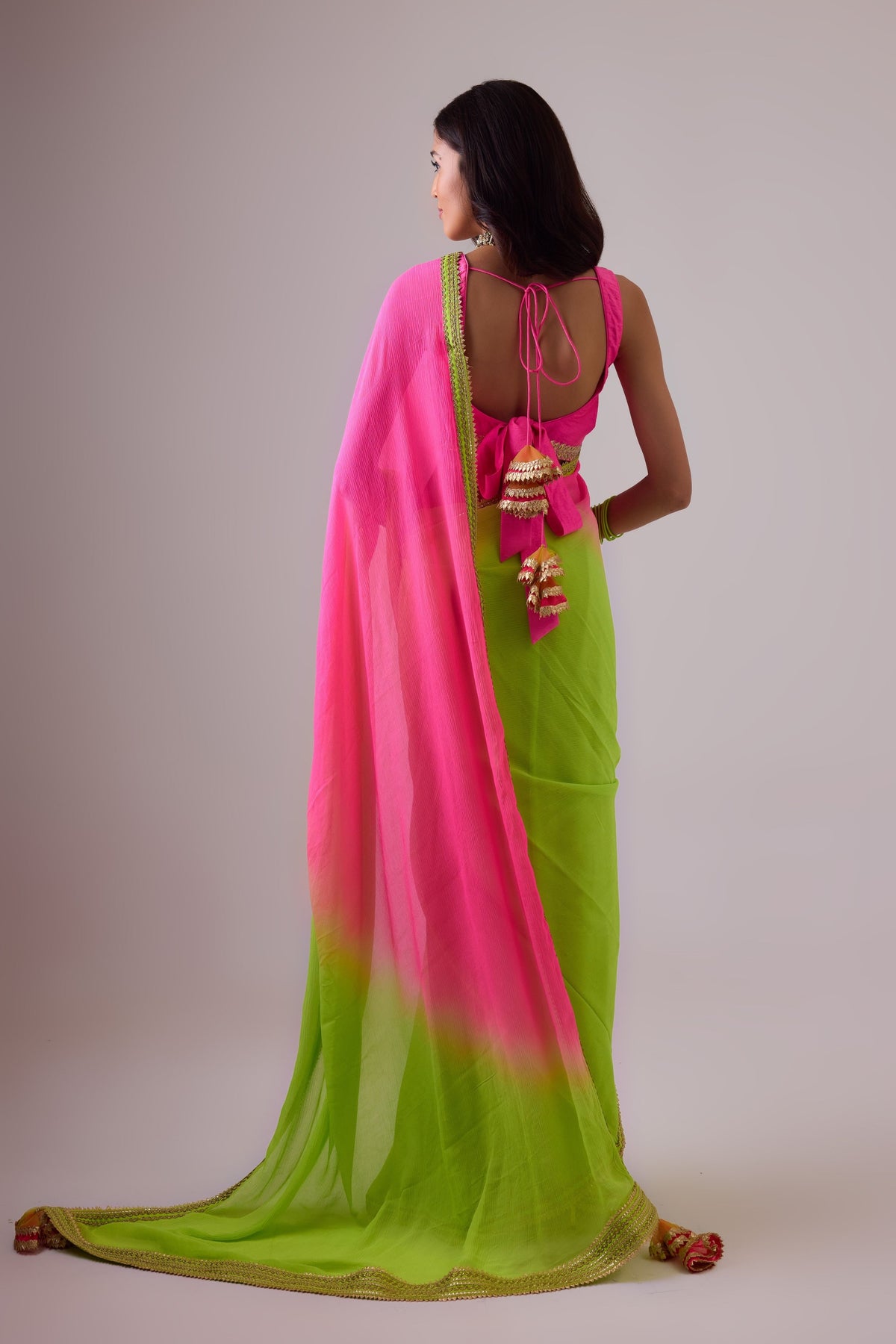 Totiya Lime Ombre Saree Set