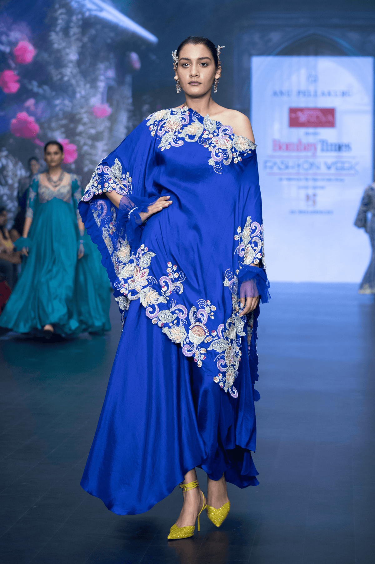 Royal Blue Vina One Shoulder Kaftan Set