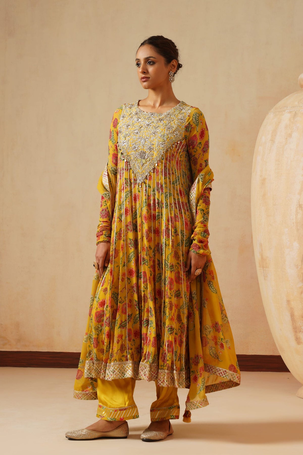 Yellow Gota Stripe Kaleedar Set