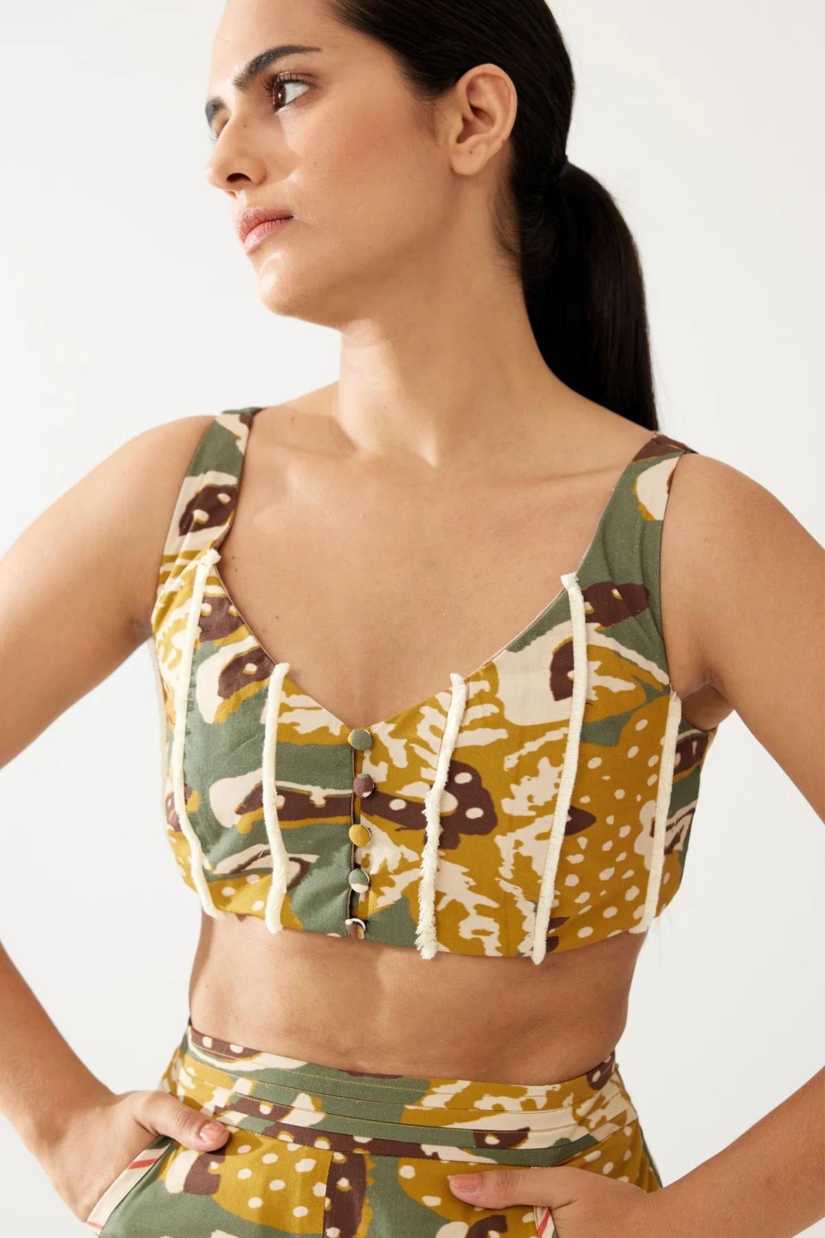 Olive And Mustard Floral Bustier