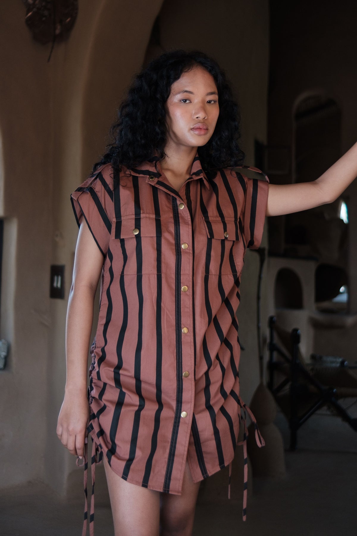 Copper Stripes Sunrise Gather Shirt