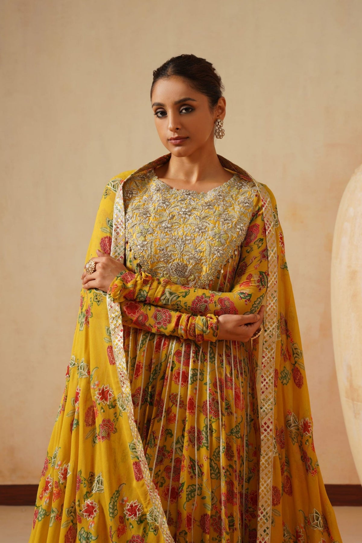 Yellow Gota Stripe Kaleedar Set