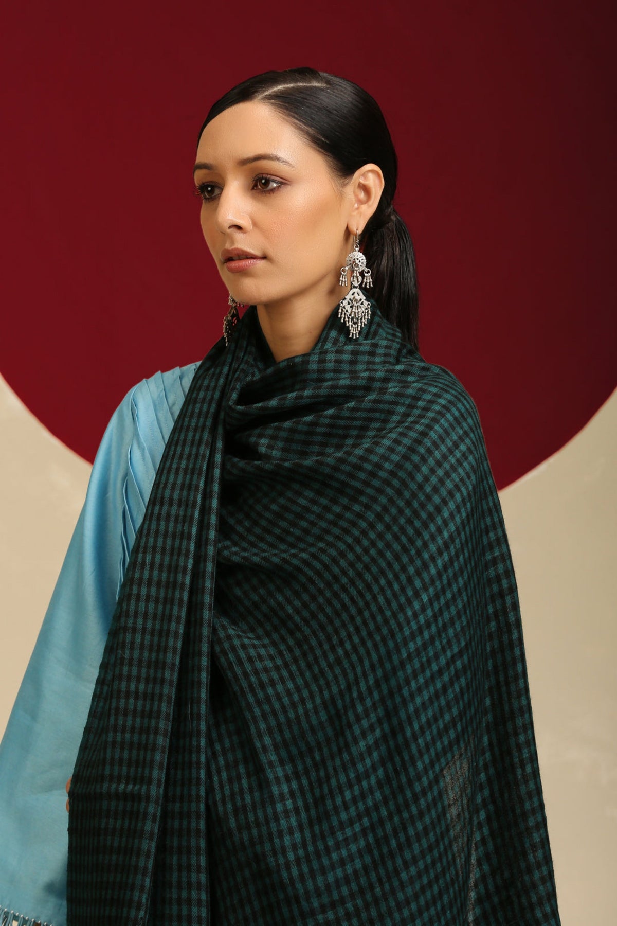 Pashmina Black and Teal Shawl