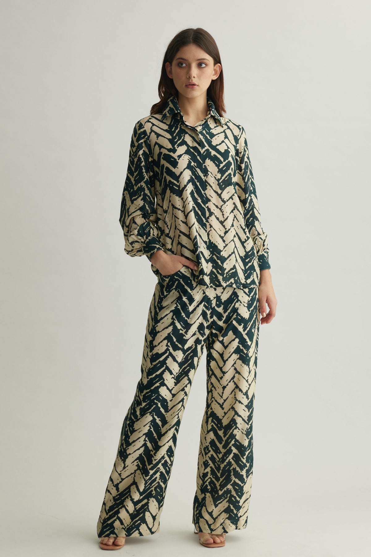 Green Chevron Print Pants