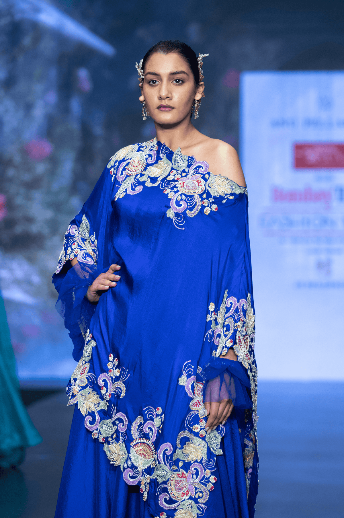 Royal Blue Vina One Shoulder Kaftan Set