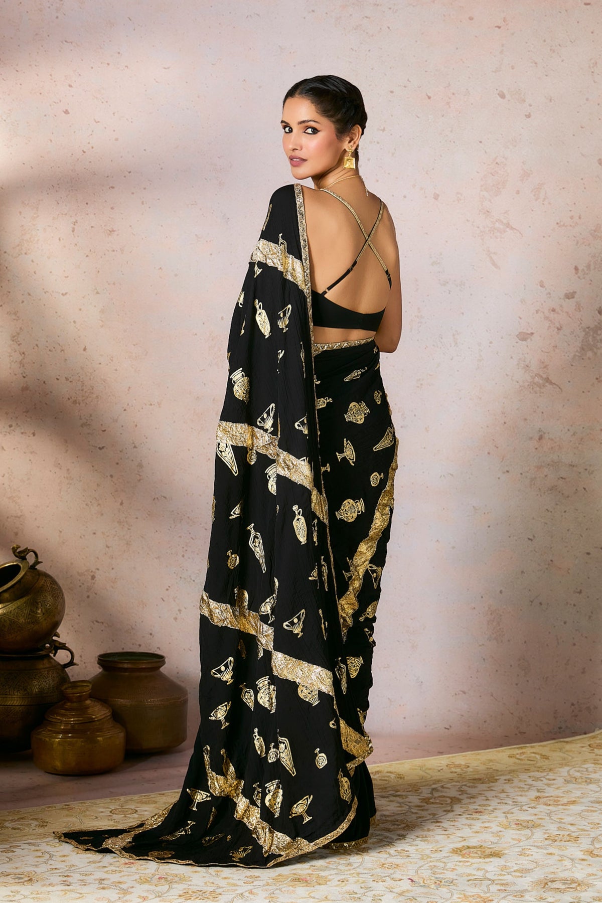 Black Potters Touch Gota Saree